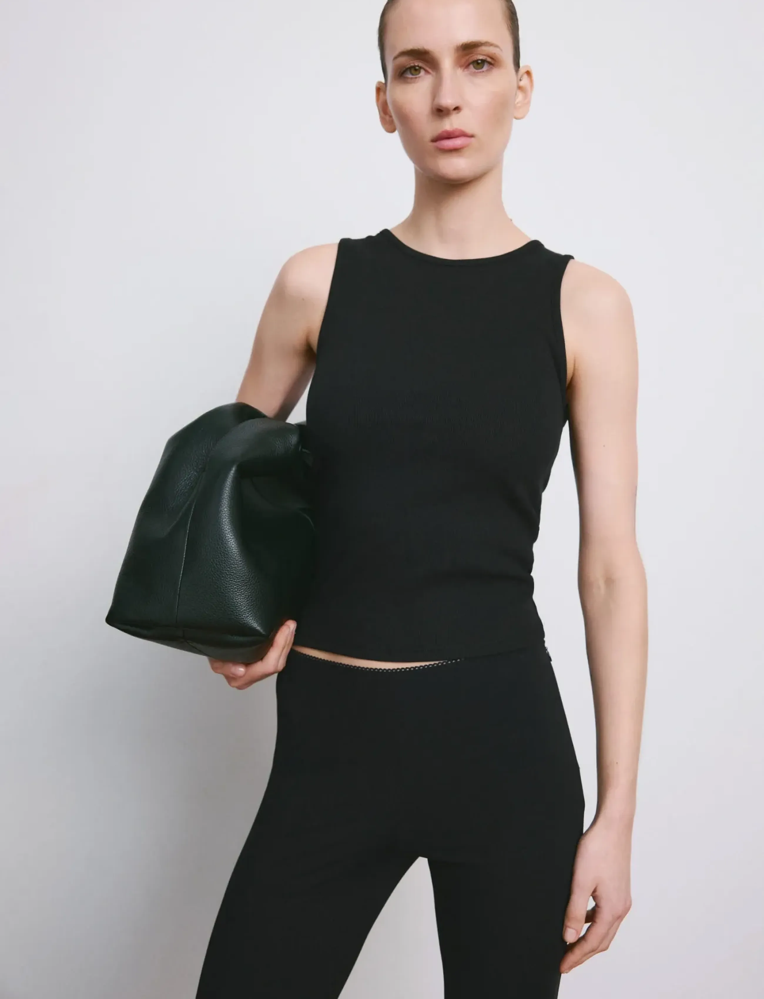 Mango Ribbed cotton-blend top - T-shirts & Toppe - BLACK / black