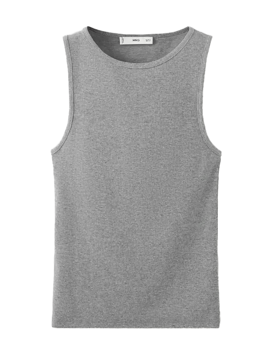 Mango - Ribbed cotton-blend top - linnen - medium grey - 1