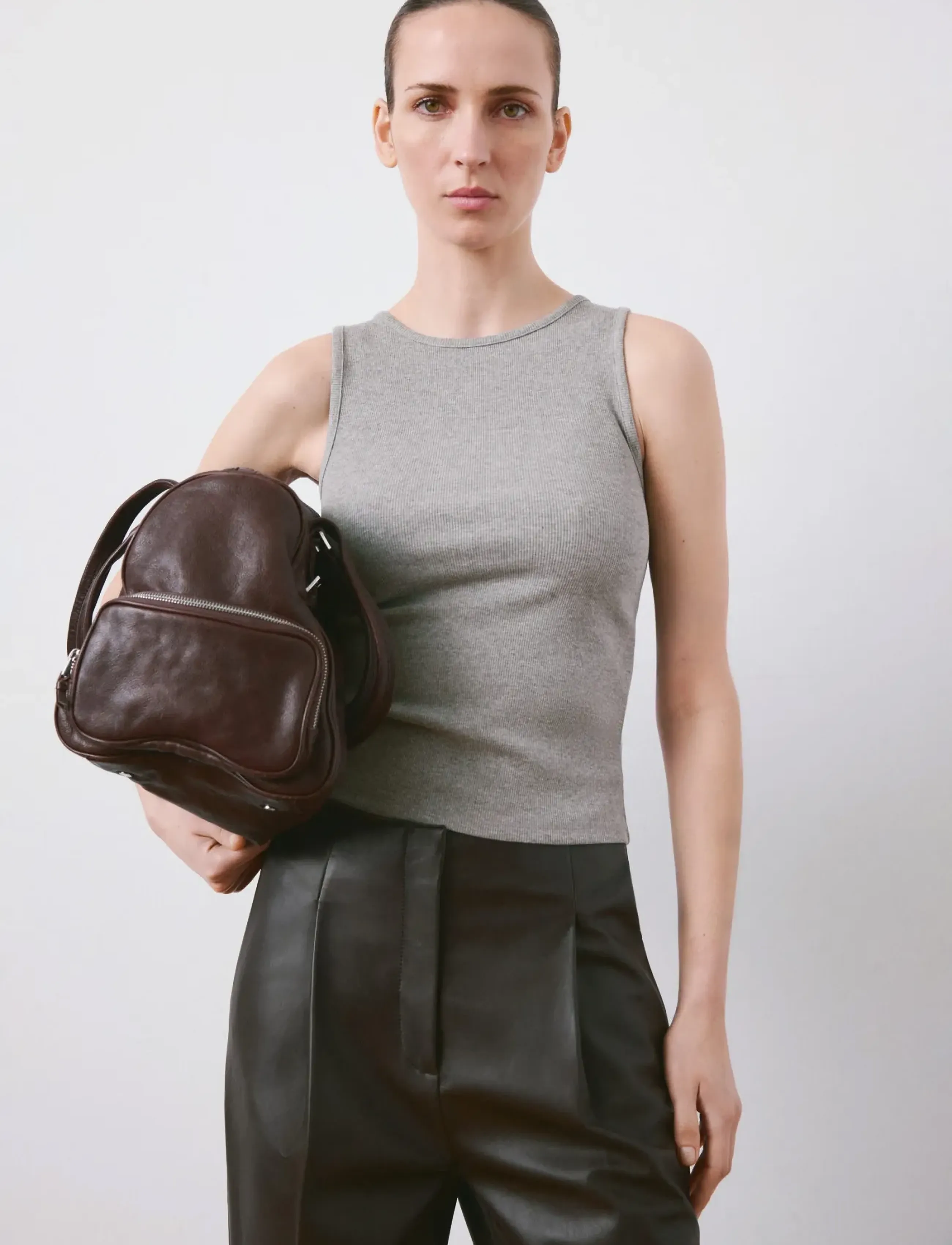 Mango Ribbed cotton-blend top - Ärmellose Tops - MEDIUM GREY / grey