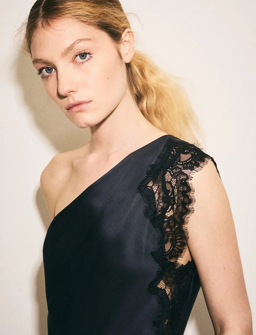 Mango - Asymmetric lace camisole top - særlige begivenheder - medium blue - 0