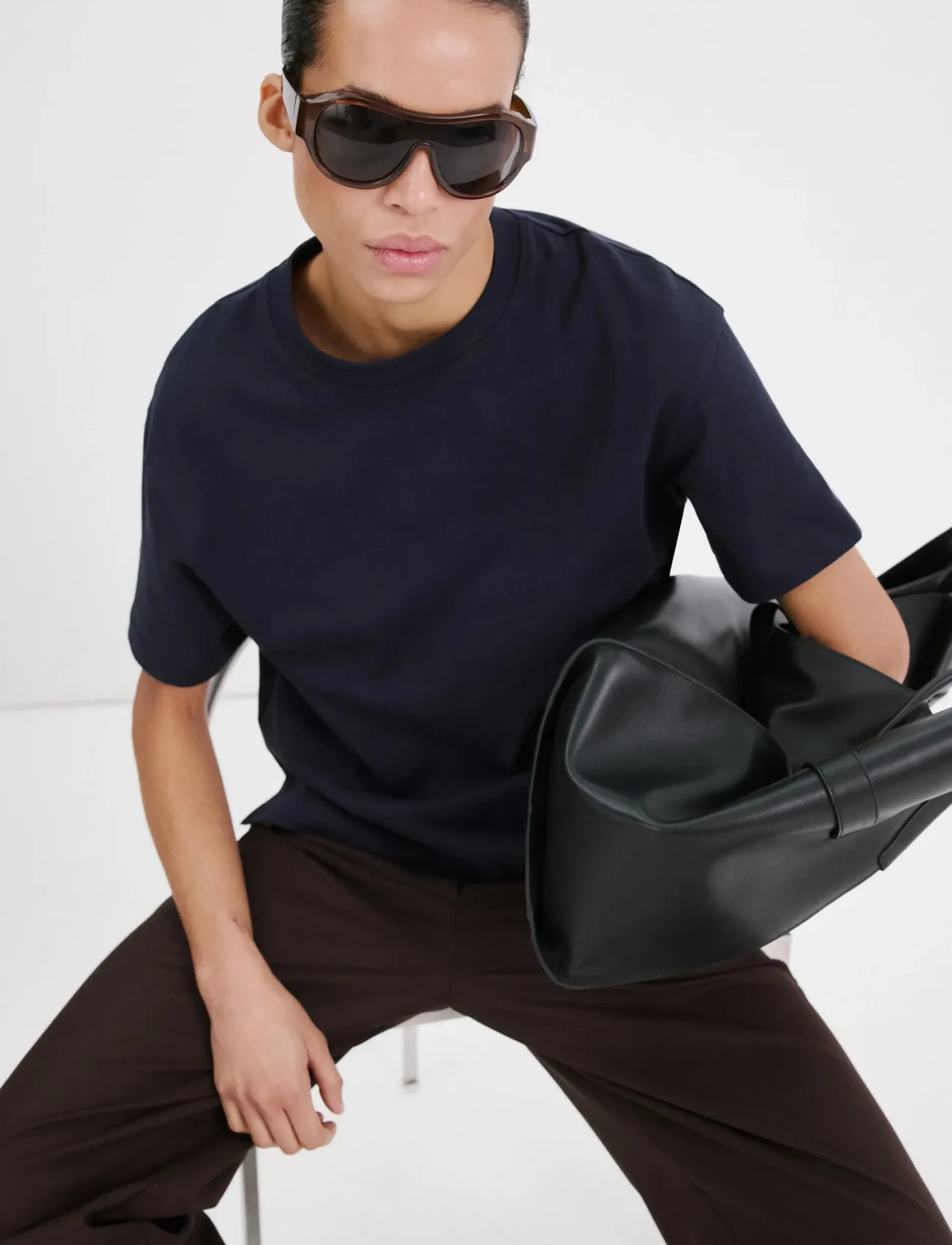Mango Oversized Cotton T-Shirt, Kvinder, Oversize T-shirt, Navy, Str: M
