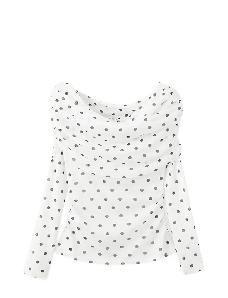 Mango - Polka dot strapless top - langärmlige tops - white - 1