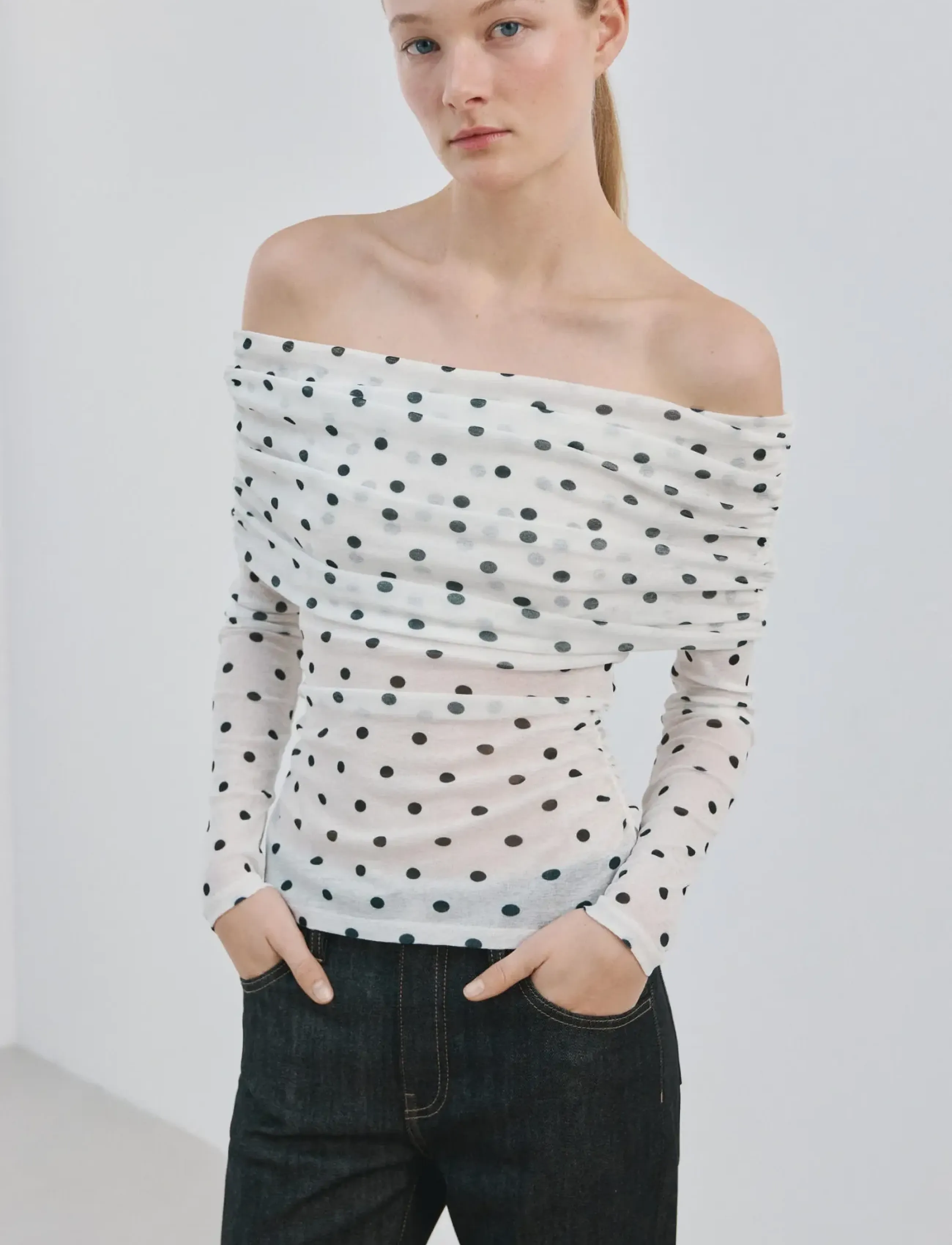 Mango Polka Dot Strapless Top, L, White, T-Shirts & Toppe > Langærmede, Dame