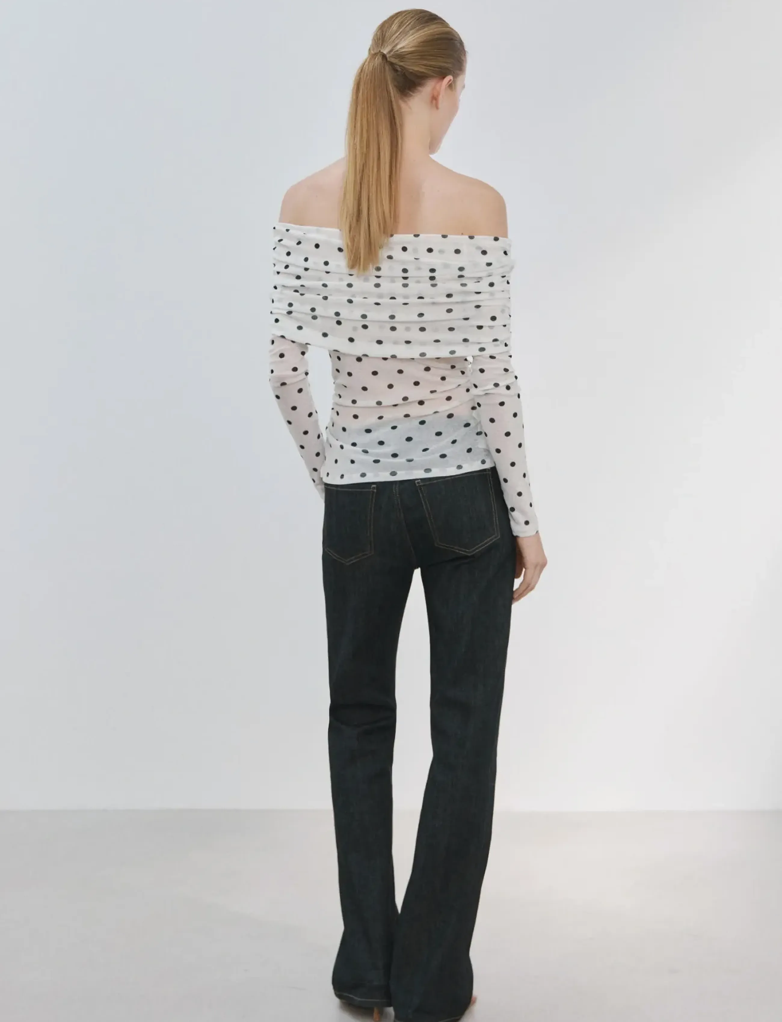 Mango - Polka dot strapless top - långärmade toppar - white - 2