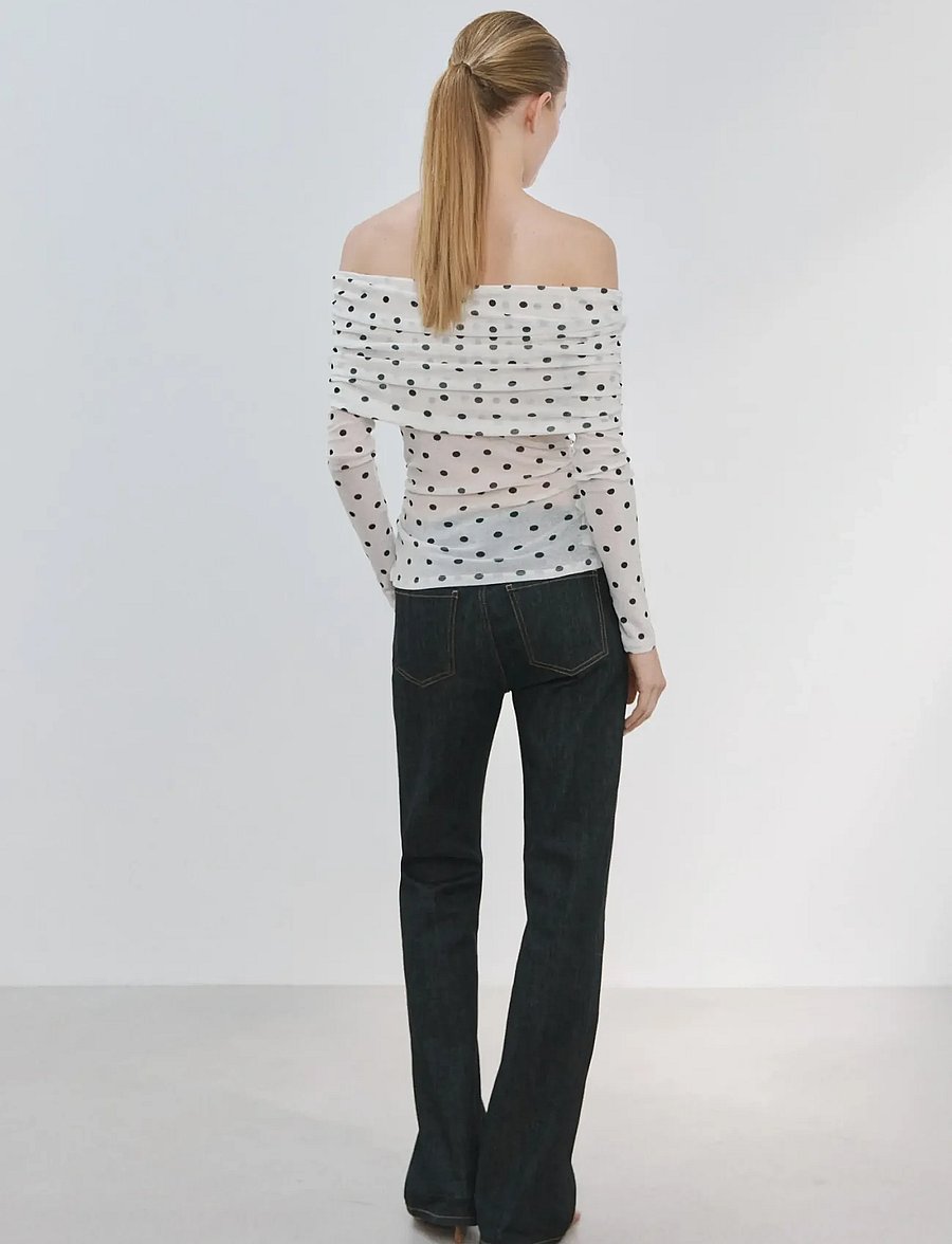 Mango - Polka dot strapless top - langärmlige tops - white - 2