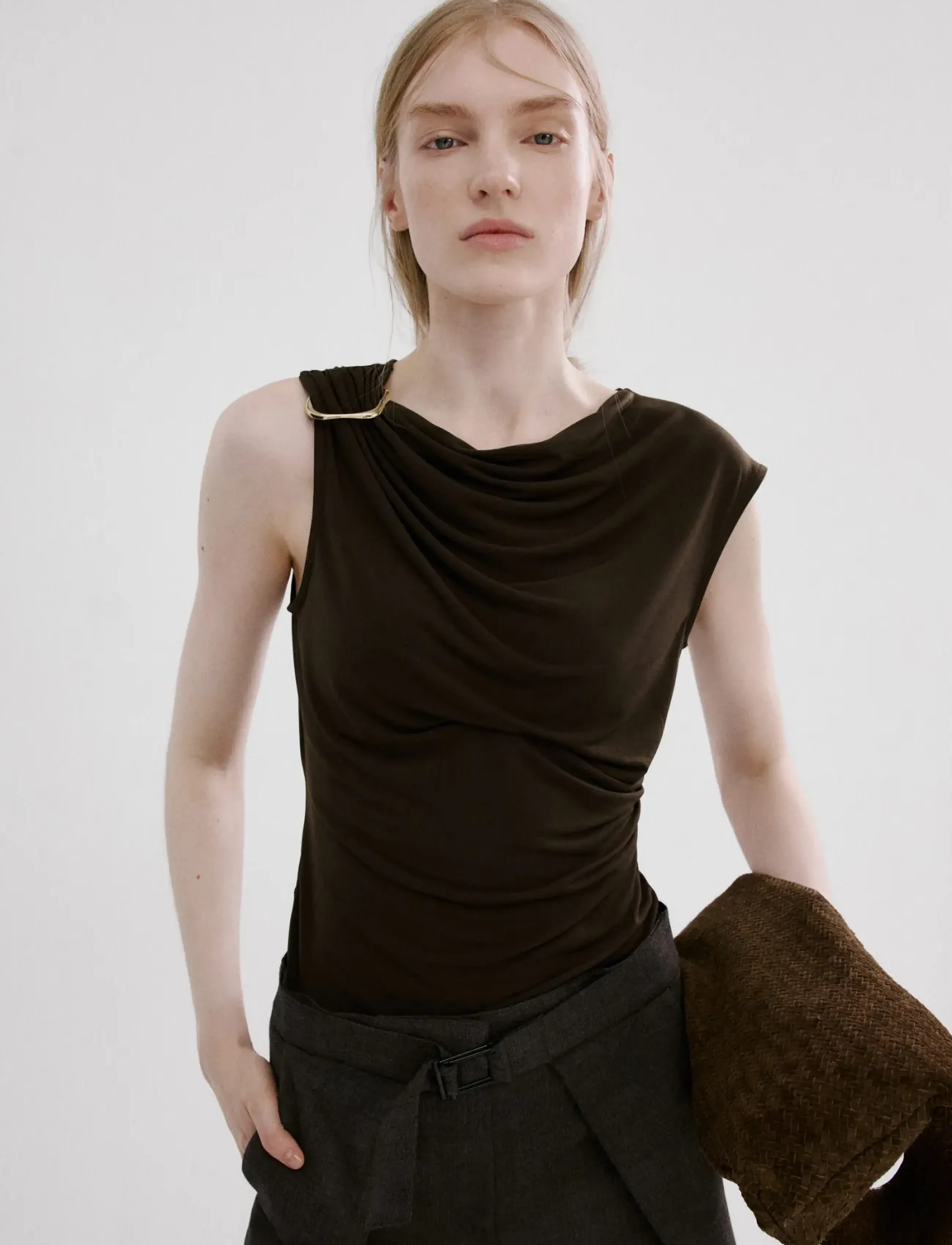Mango Metal Detail Top, S, Brown, Bluser > Uden Ærmer, Dame