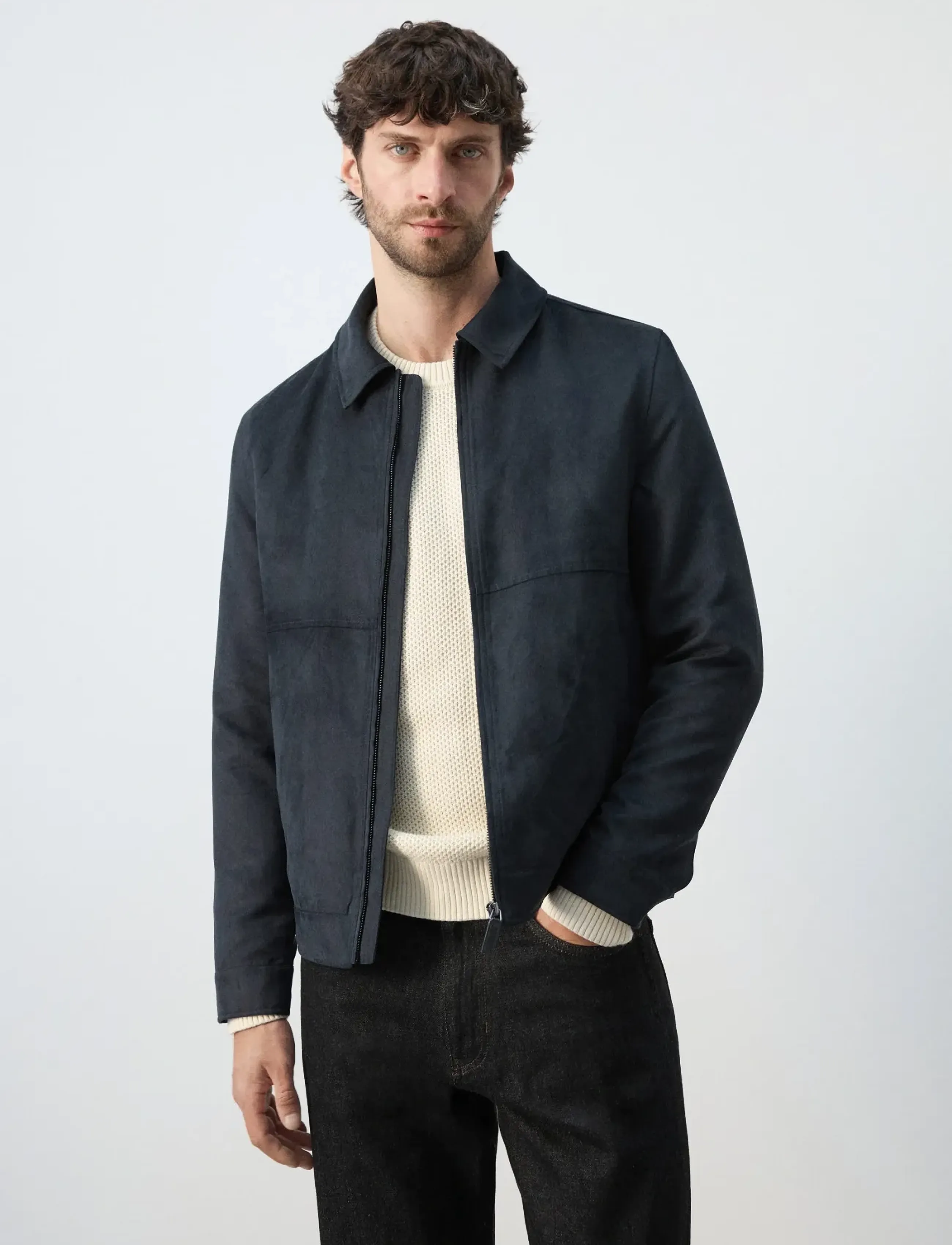 Mango Suede Effect Jacket, XXL, Jackets, Marineblau - Light Männerswear