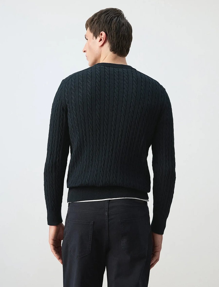 Mango - 100% cotton cable knit sweater - rund hals - dark blue - 2