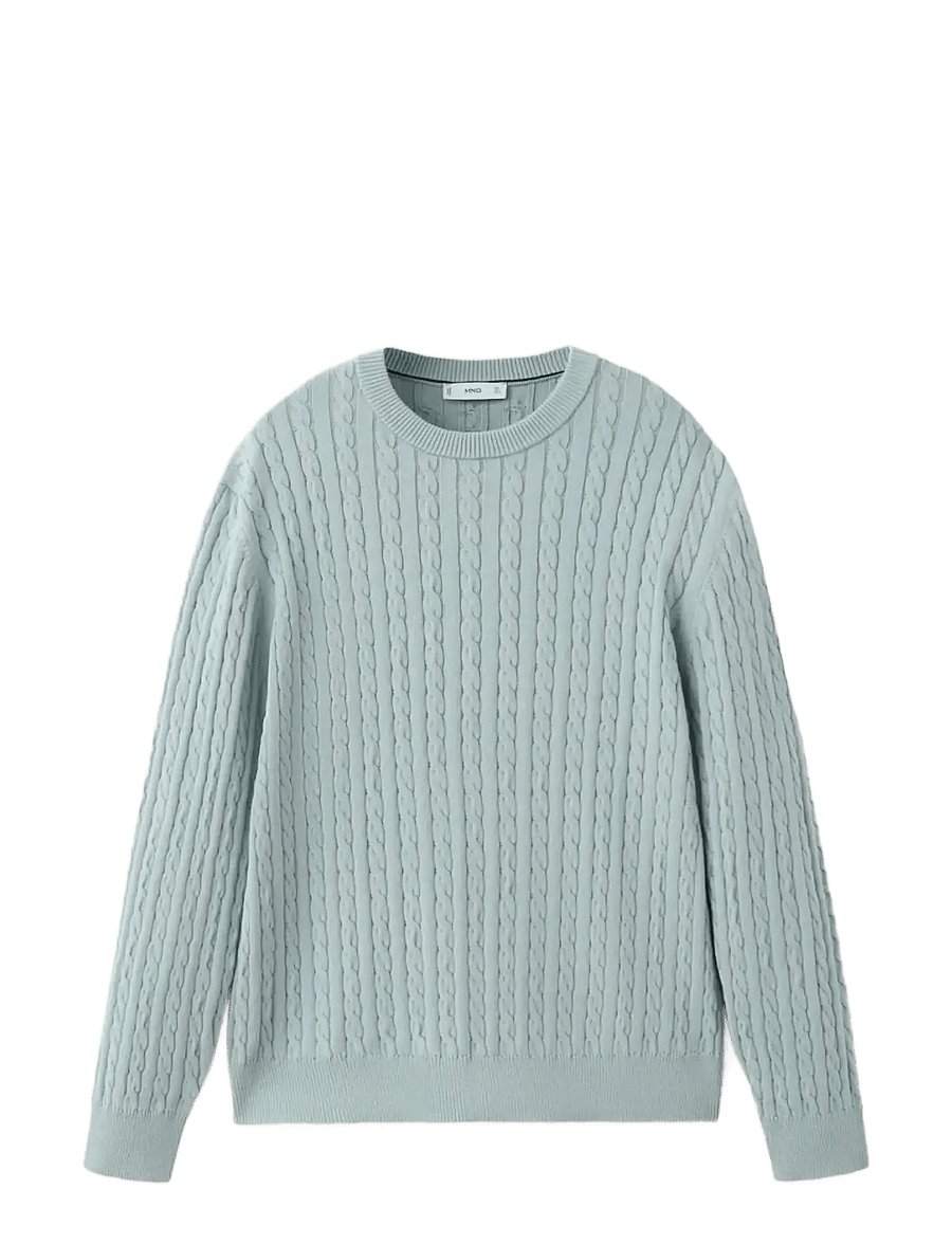 Mango - 100% cotton cable knit sweater - rund hals - turquoise - aqua - 1