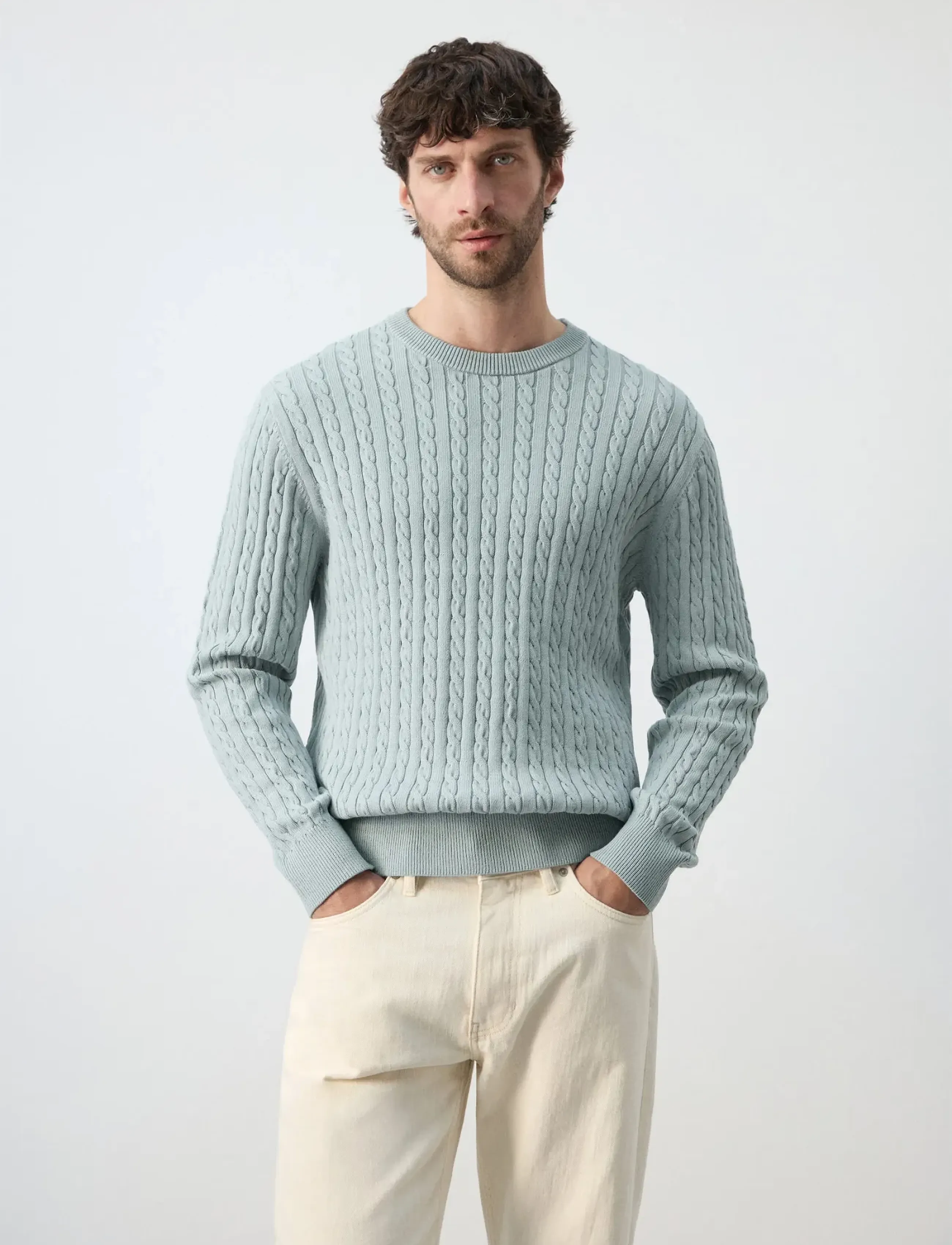 Mango 100% cotton cable knit sweater - Rundhals - TURQUOISE - AQUA / blue
