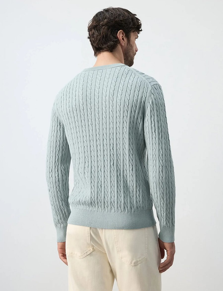 Mango - 100% cotton cable knit sweater - rund hals - turquoise - aqua - 2