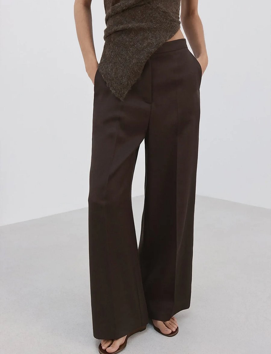 Mango - High-waisted lyocell trousers - habitbukser - dark brown - 0