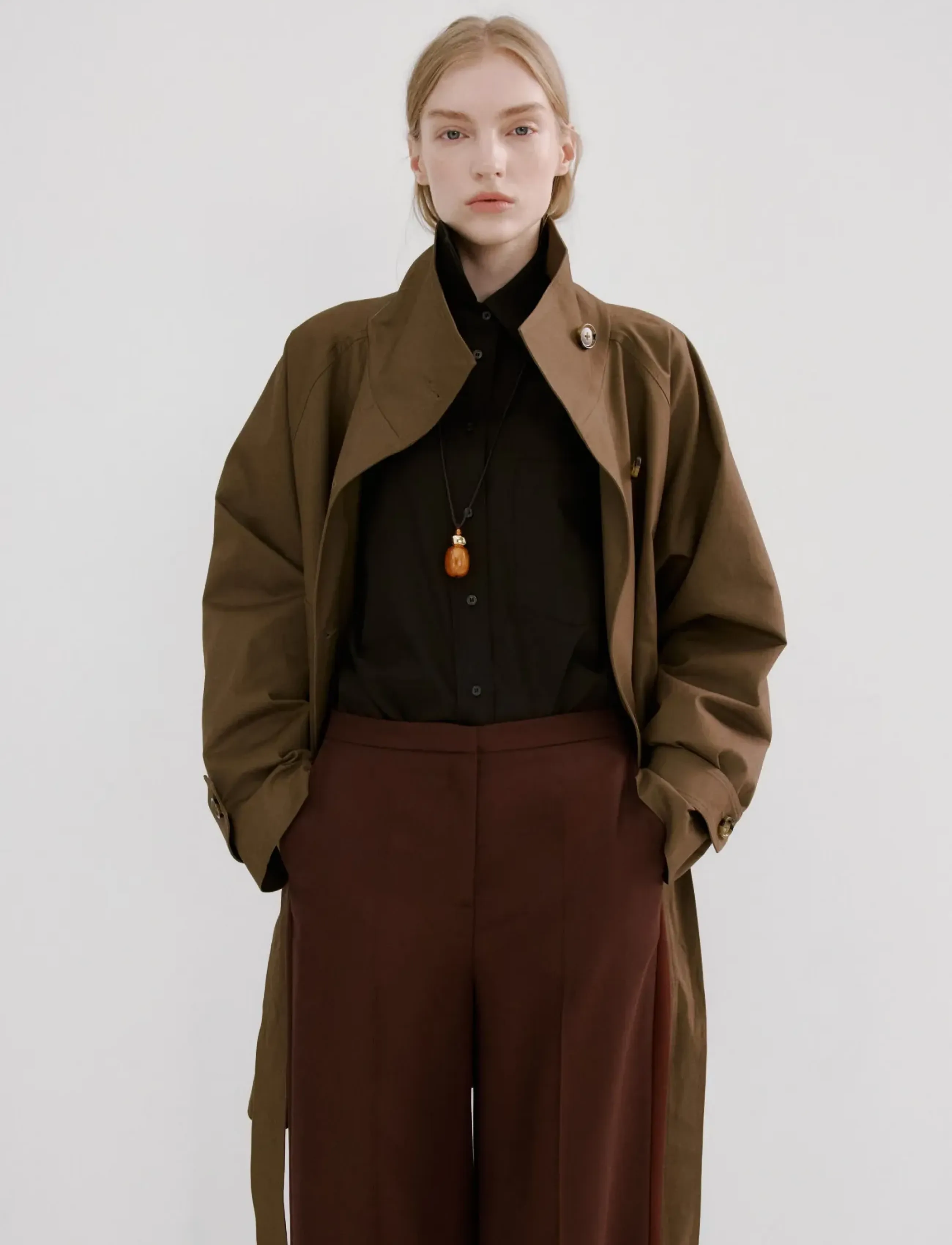 Mango High-waisted lyocell trousers - Raka byxor - MEDIUM ORANGE / brown