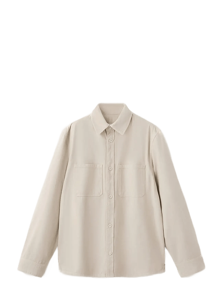 Mango - 100% cotton overshirt with pockets - kollektioner - lt pastel brown - 1