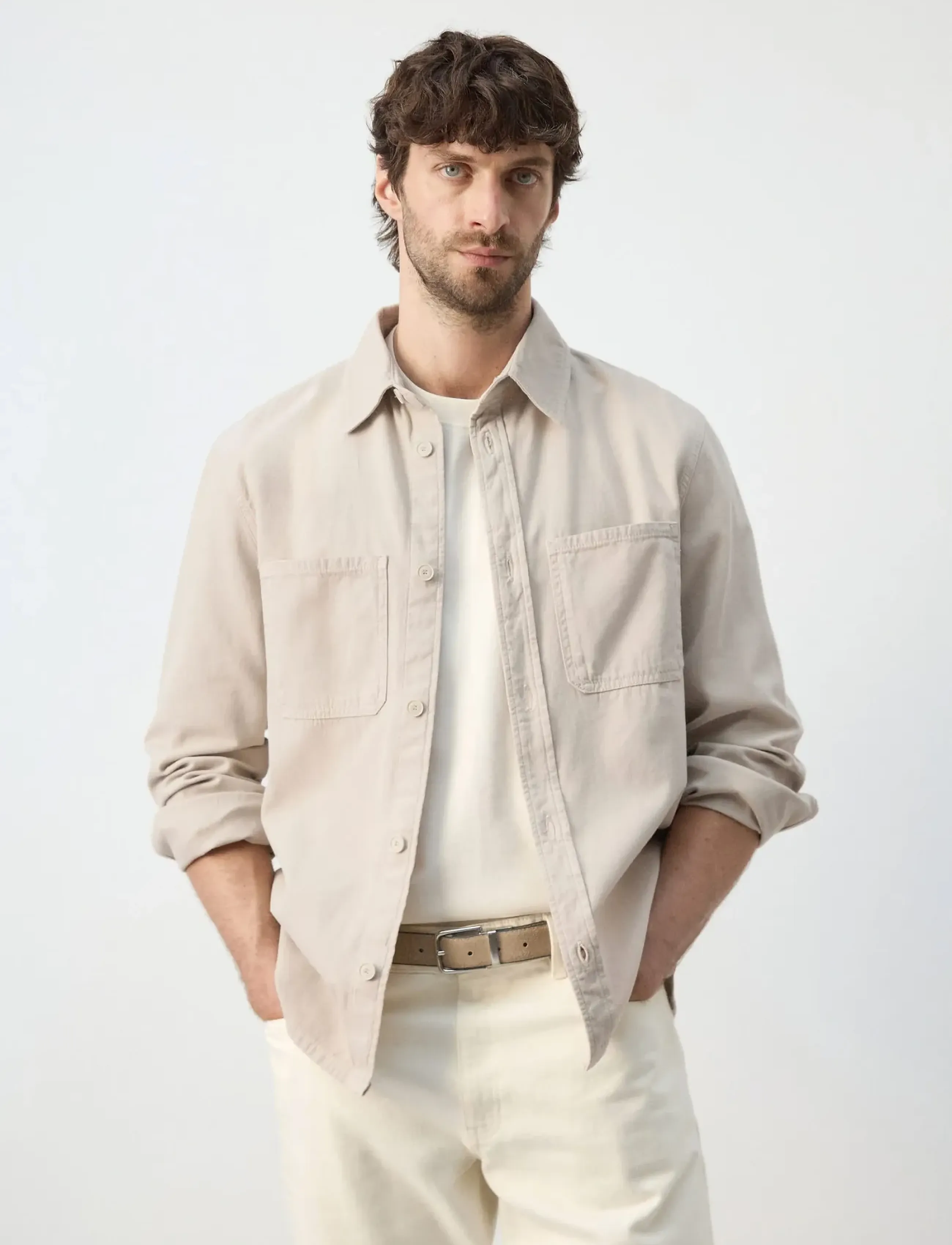 Mango 100% cotton overshirt with pockets - Mango - LT PASTEL BROWN / beige