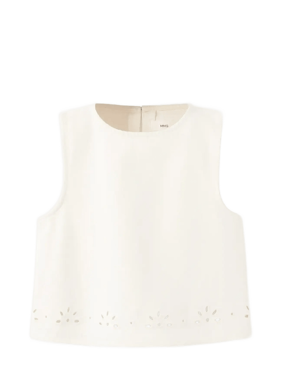 Mango - Embroidered denim top - blusar & tunikor - light beige - 0