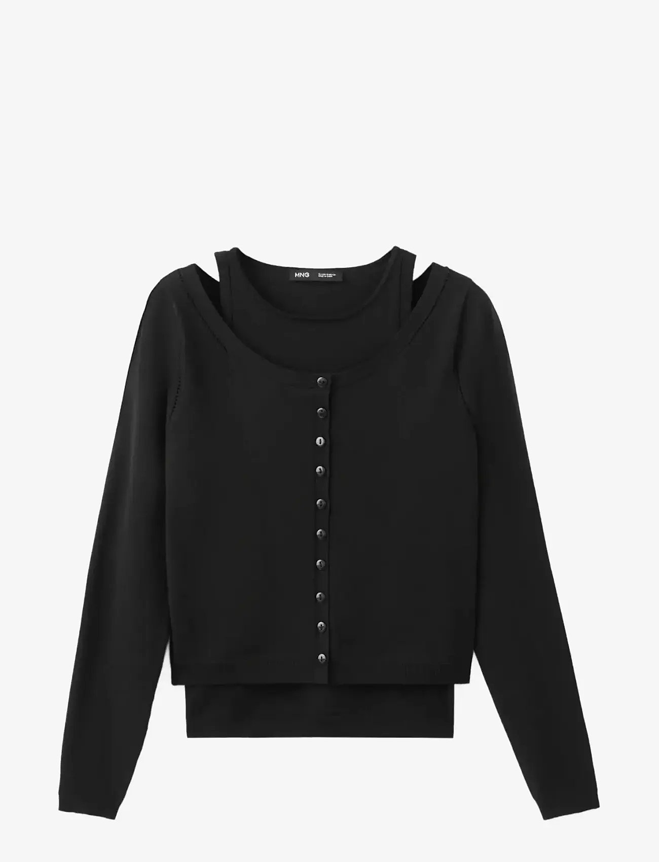 Mango - Combined knitted sweater - cardigans - black - 1