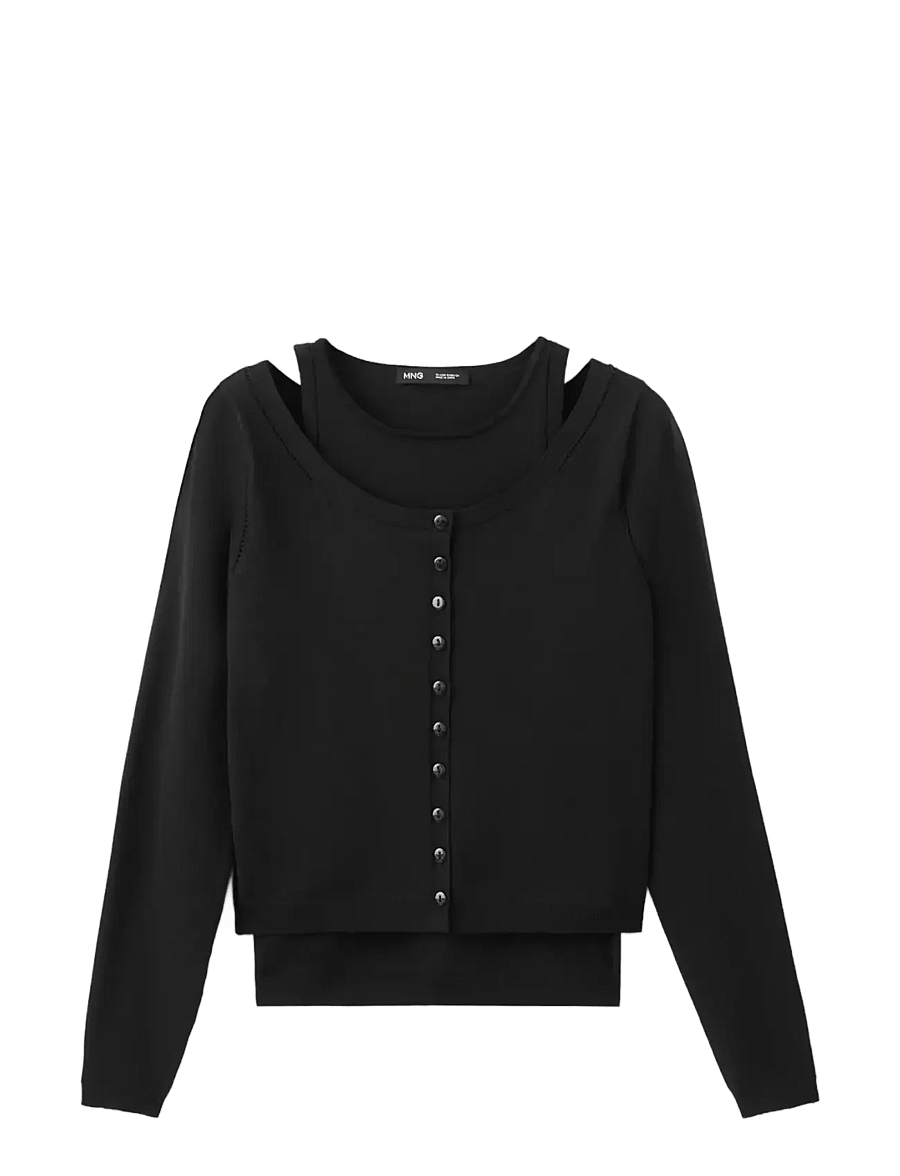 Mango - Combined knitted sweater - cardigans - black - 1