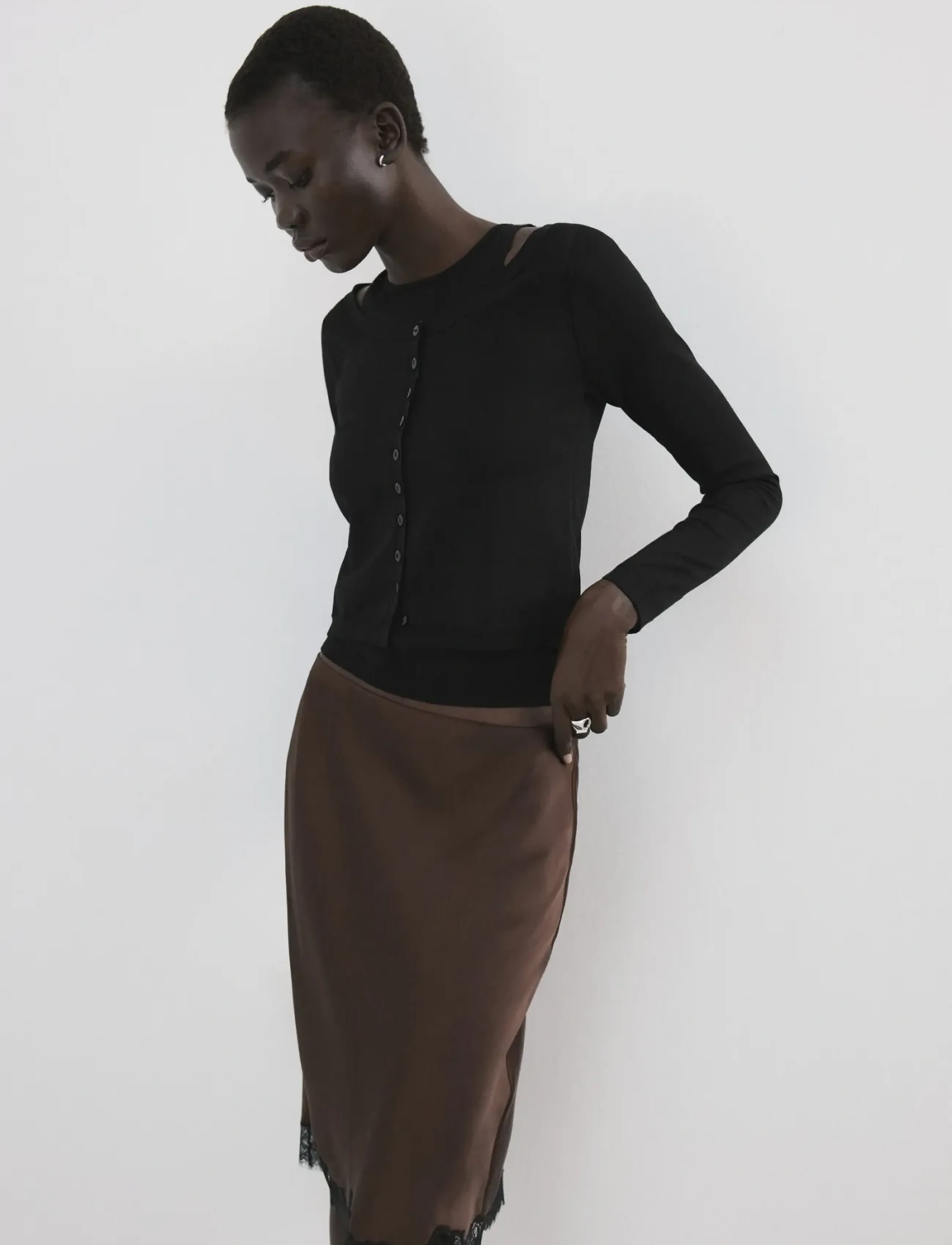 Mango Combined knitted sweater - Cardigans - BLACK / black