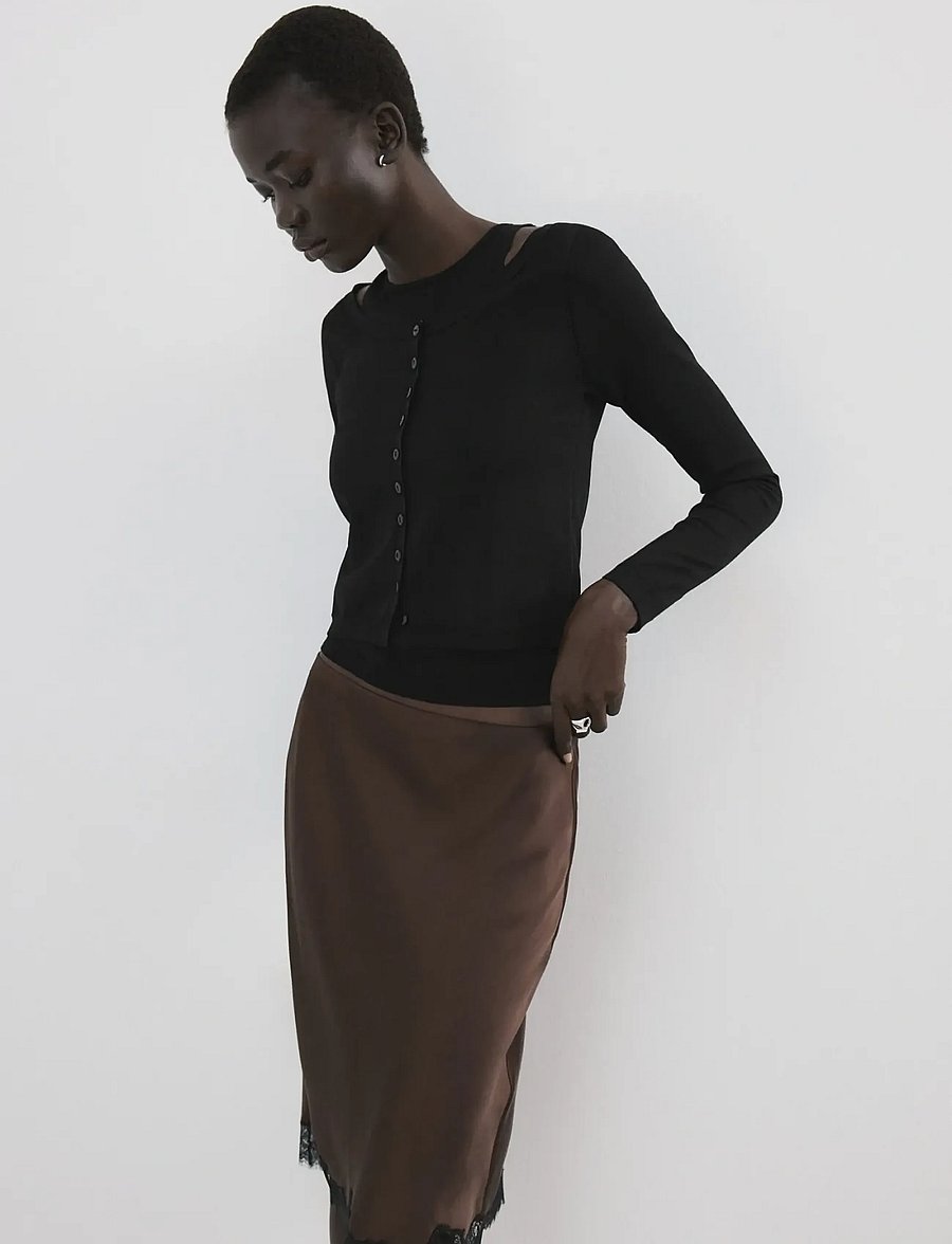 Mango - Combined knitted sweater - cardigans - black - 0