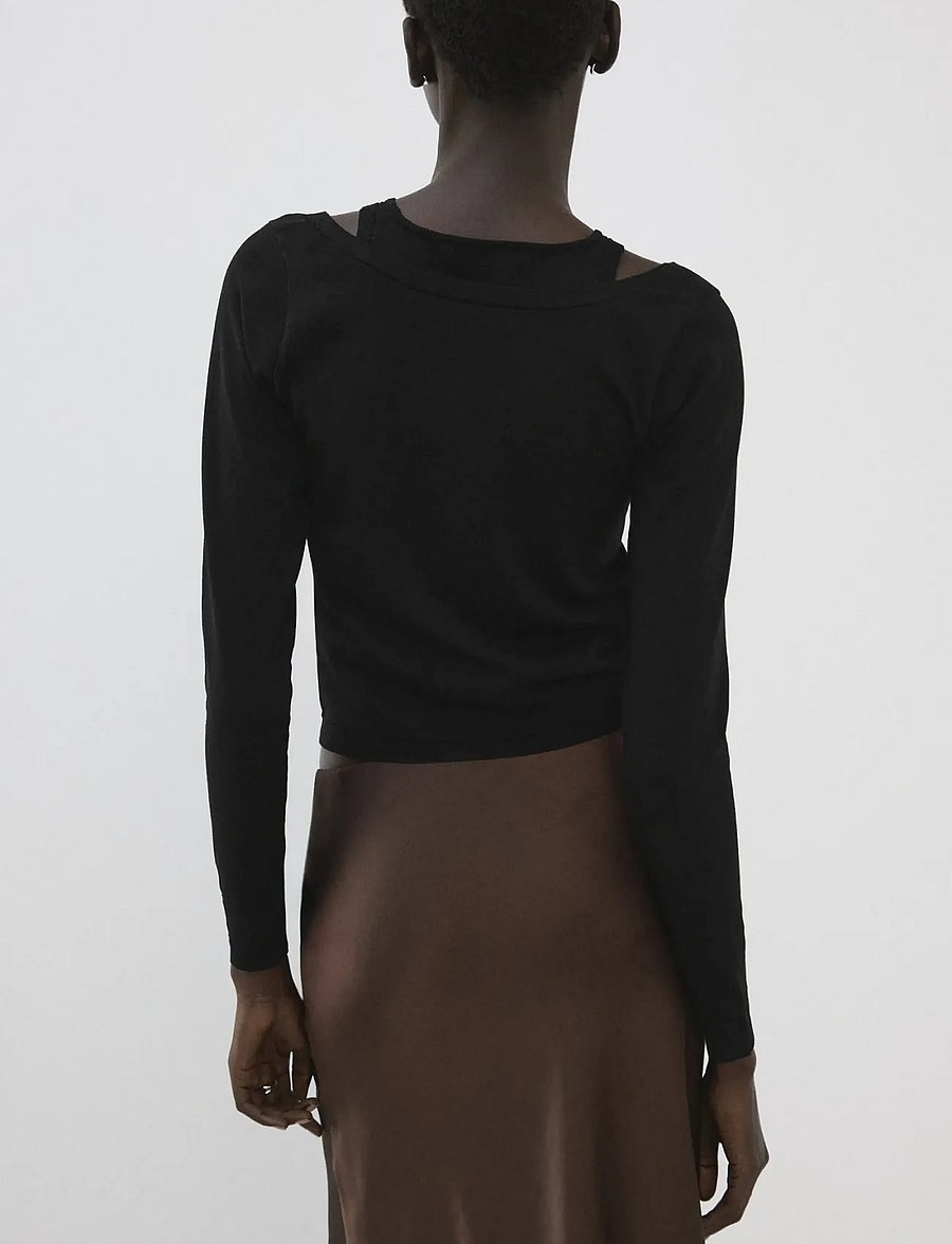 Mango - Combined knitted sweater - cardigans - black - 2