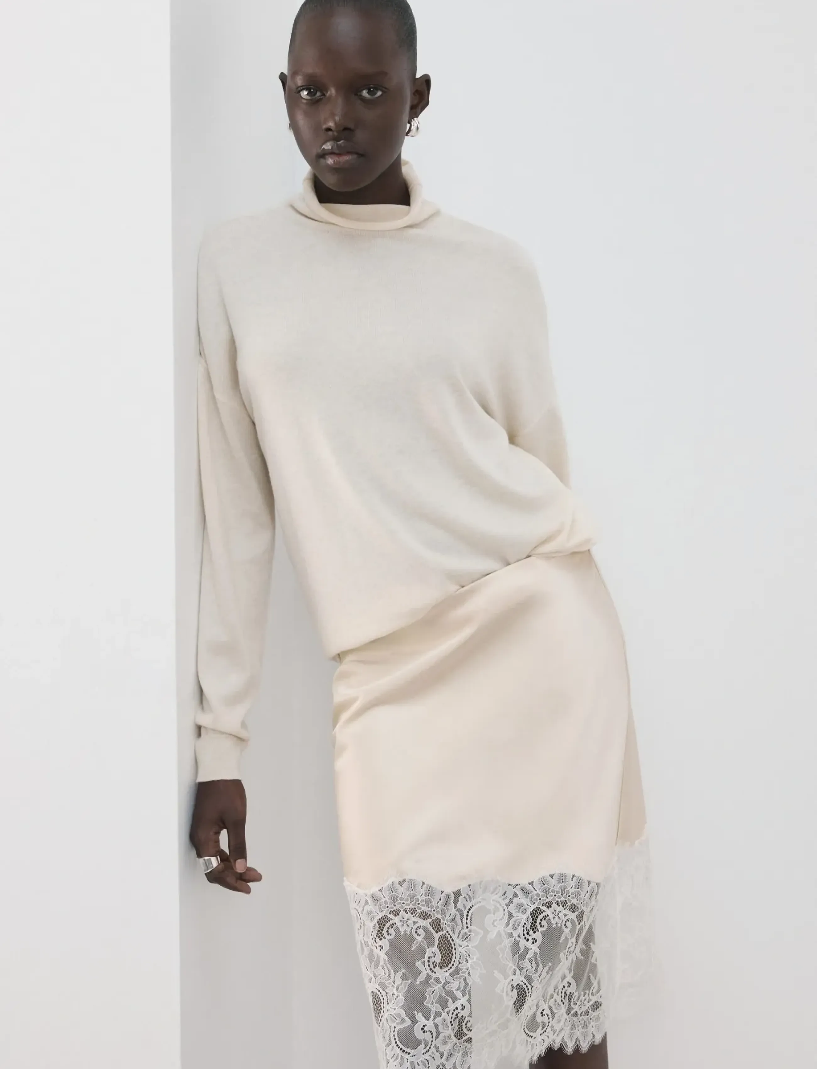 Mango Lace slip skirt - Kläder - LIGHT BEIGE / cream