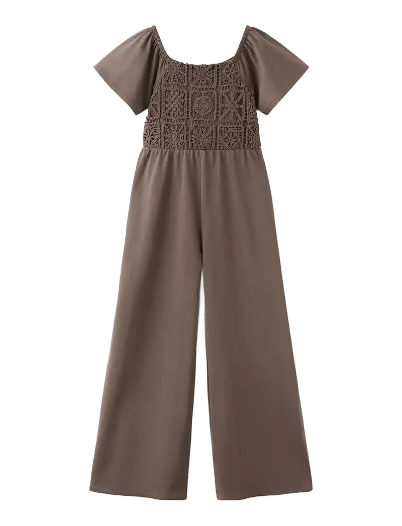 Mango - Long jumpsuit with embroidered details - buksedragter - brown - 0