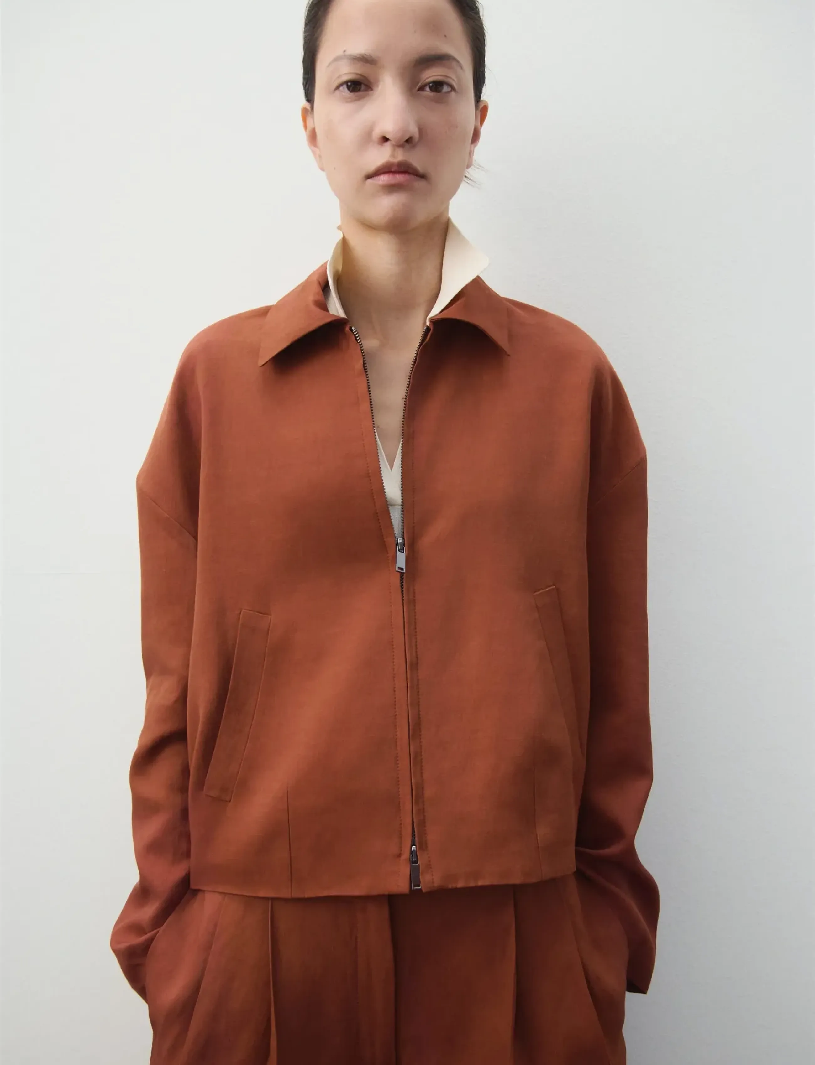 Mango Linen-blend jacket with pockets - Transitional Layering - RUST - COPPER / brown