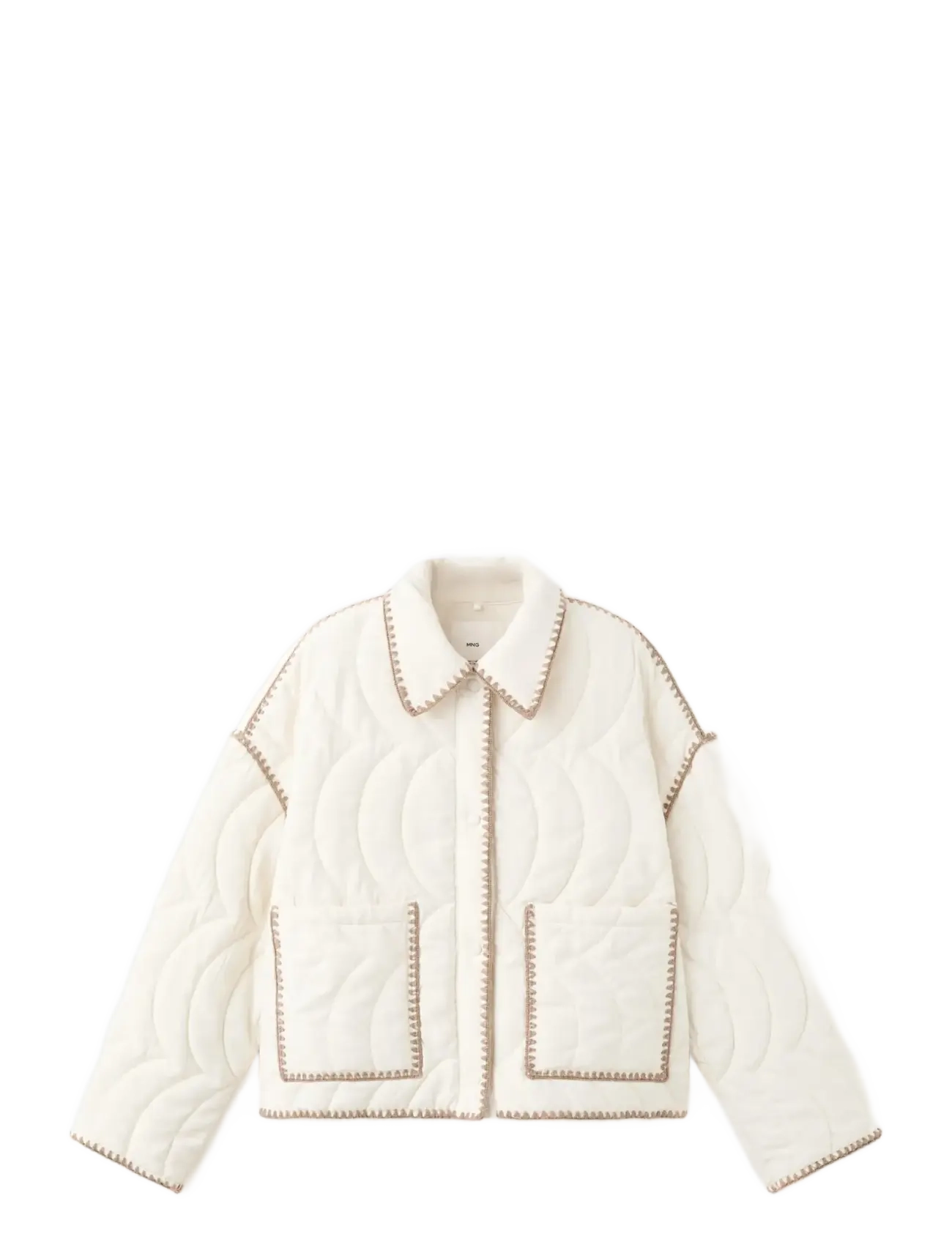 MANGO Contrast Piping Quilted Jacke Cream - L - Damen