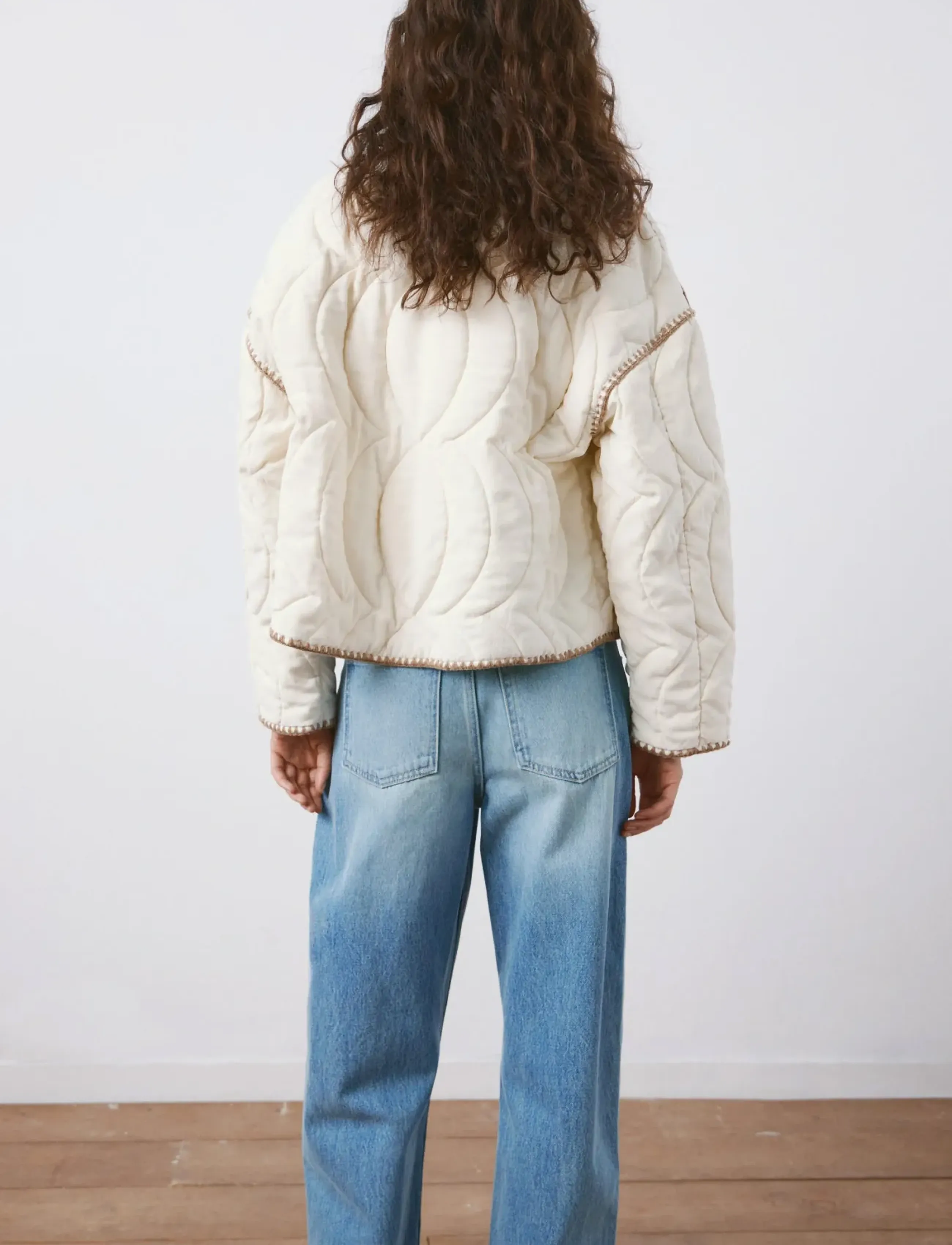 Mango - Contrast piping quilted jacket - vårjackor - light beige - 2