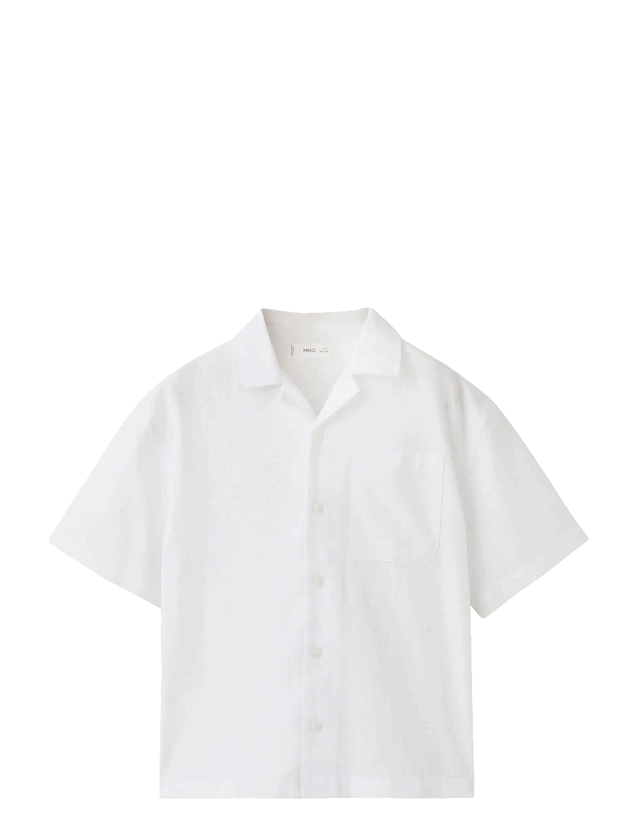 Mango - Linen-blend short-sleeve shirt - kortærmede skjorter - white - 0
