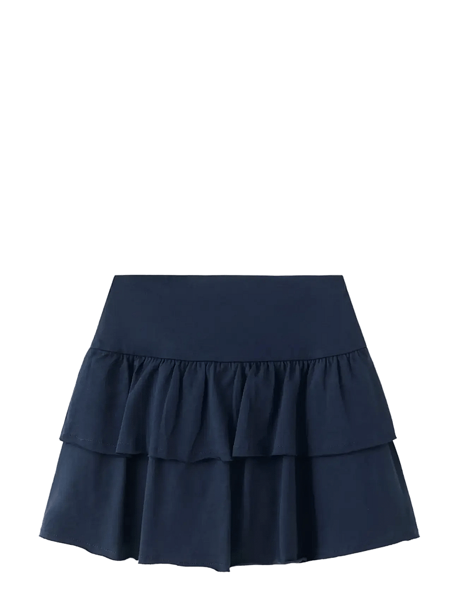 Mango - Ruffled cotton skirt - korte nederdele - navy - 1