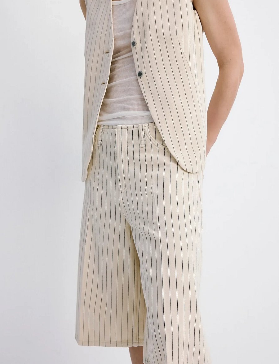 Mango - Mid-rise striped Bermuda jorts - bermudashorts - yellow - 0