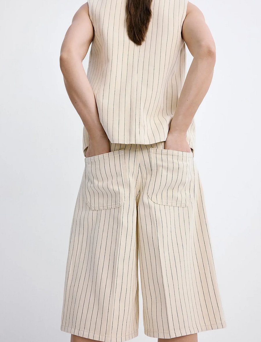 Mango - Mid-rise striped Bermuda jorts - bermudashorts - yellow - 2