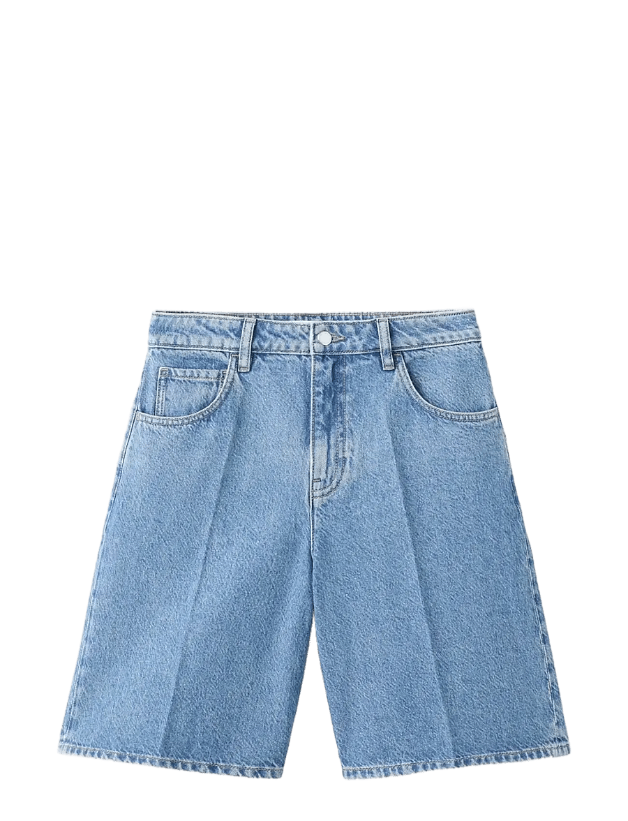 Mango - High-waist straight-fit denim shorts - jorts - open blue - 1