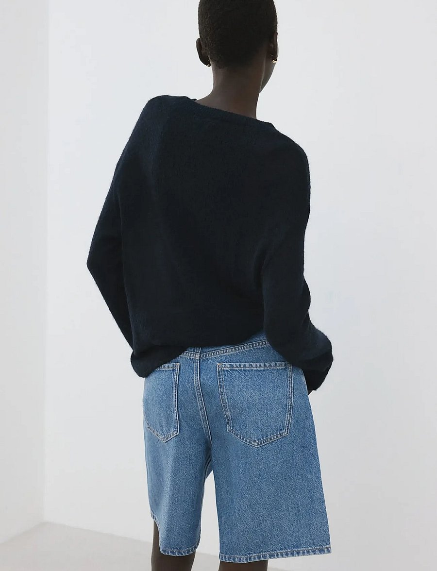 Mango - High-waist straight-fit denim shorts - jorts - open blue - 2
