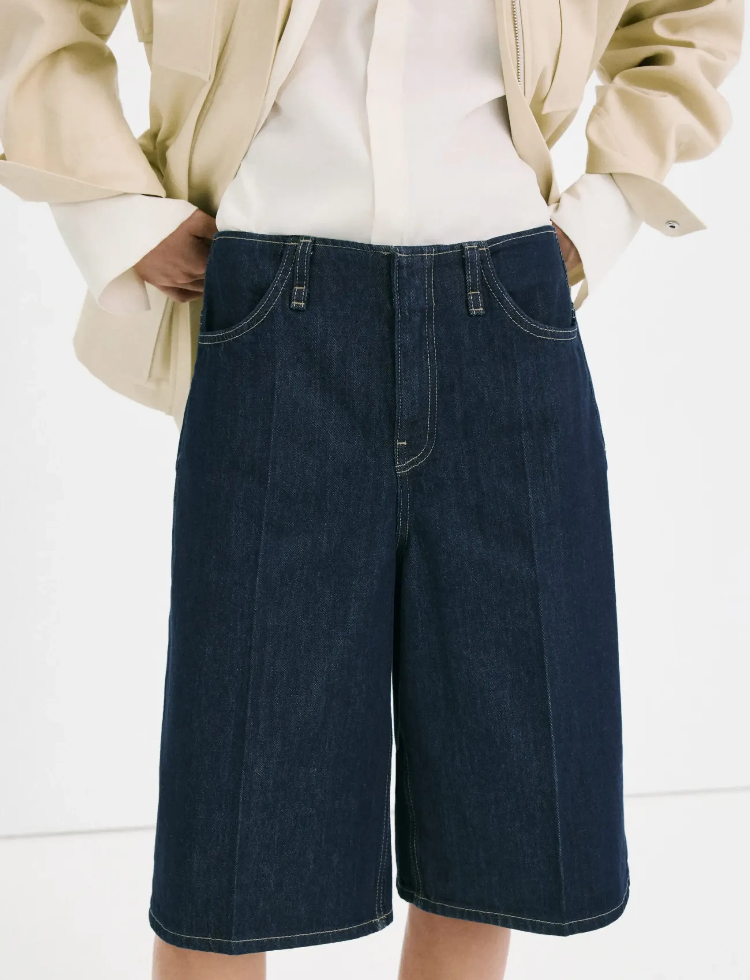 Mango Mid-rise denim bermuda jorts - Shorts - OPEN BLUE / navy