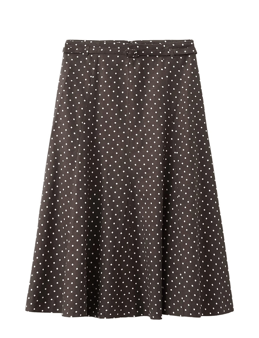 Mango - Linen polka dot skirt - midi kjolar - black - 1