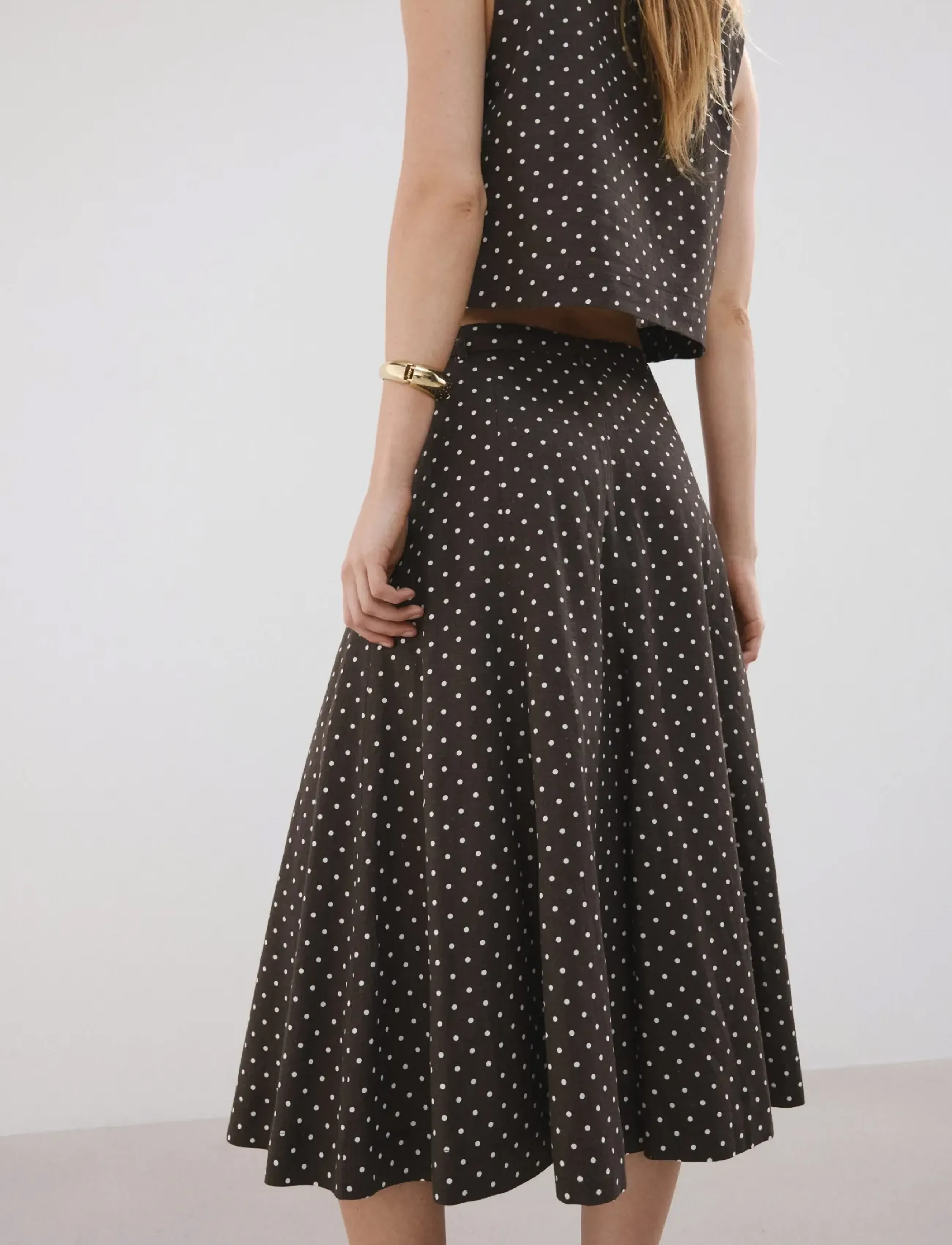 Mango - Linen polka dot skirt - midi kjolar - black - 2