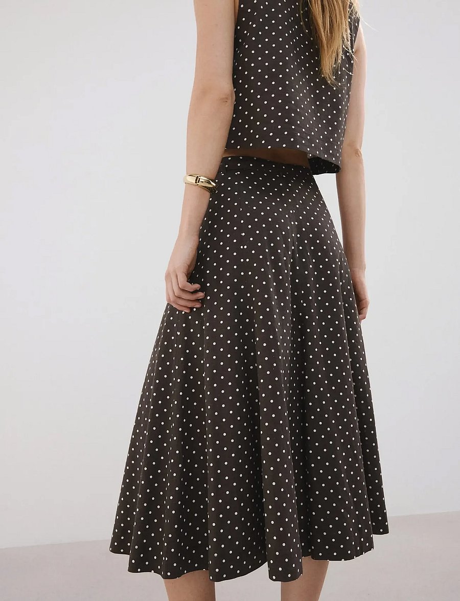 Mango - Linen polka dot skirt - midi kjolar - black - 2