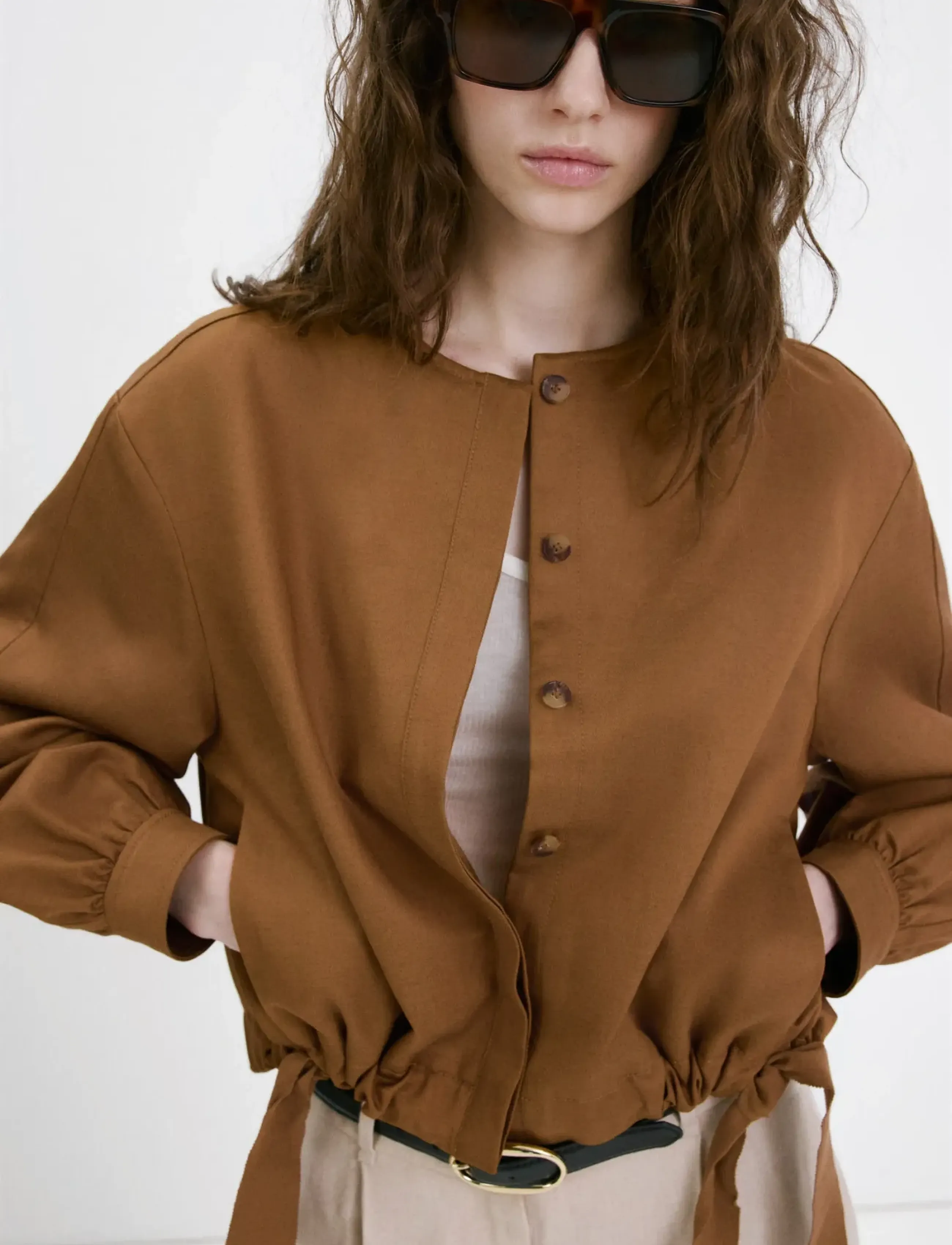 Mango Lyocell Jacket With Elastics, XS, Jackets, Braun - Light-summer Jacket, Frauen