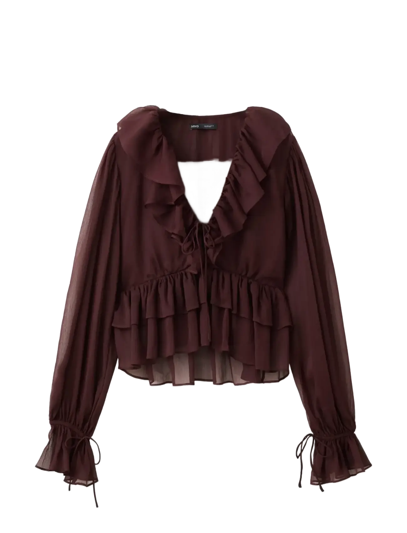 Mango Fluid ruffled blouse - New arrivals - DARK BROWN / brown