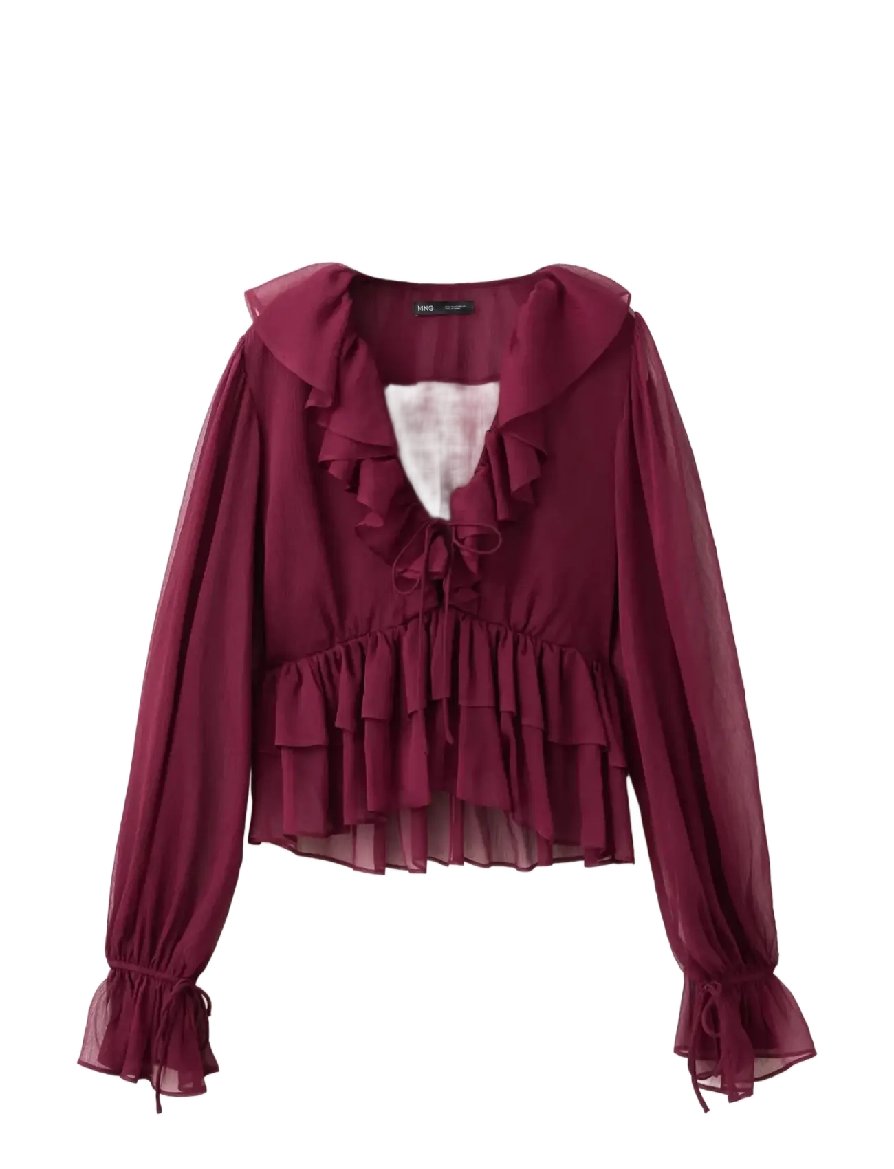 MANGO Fluid Ruffled Bluse Burgundy - S - Damen