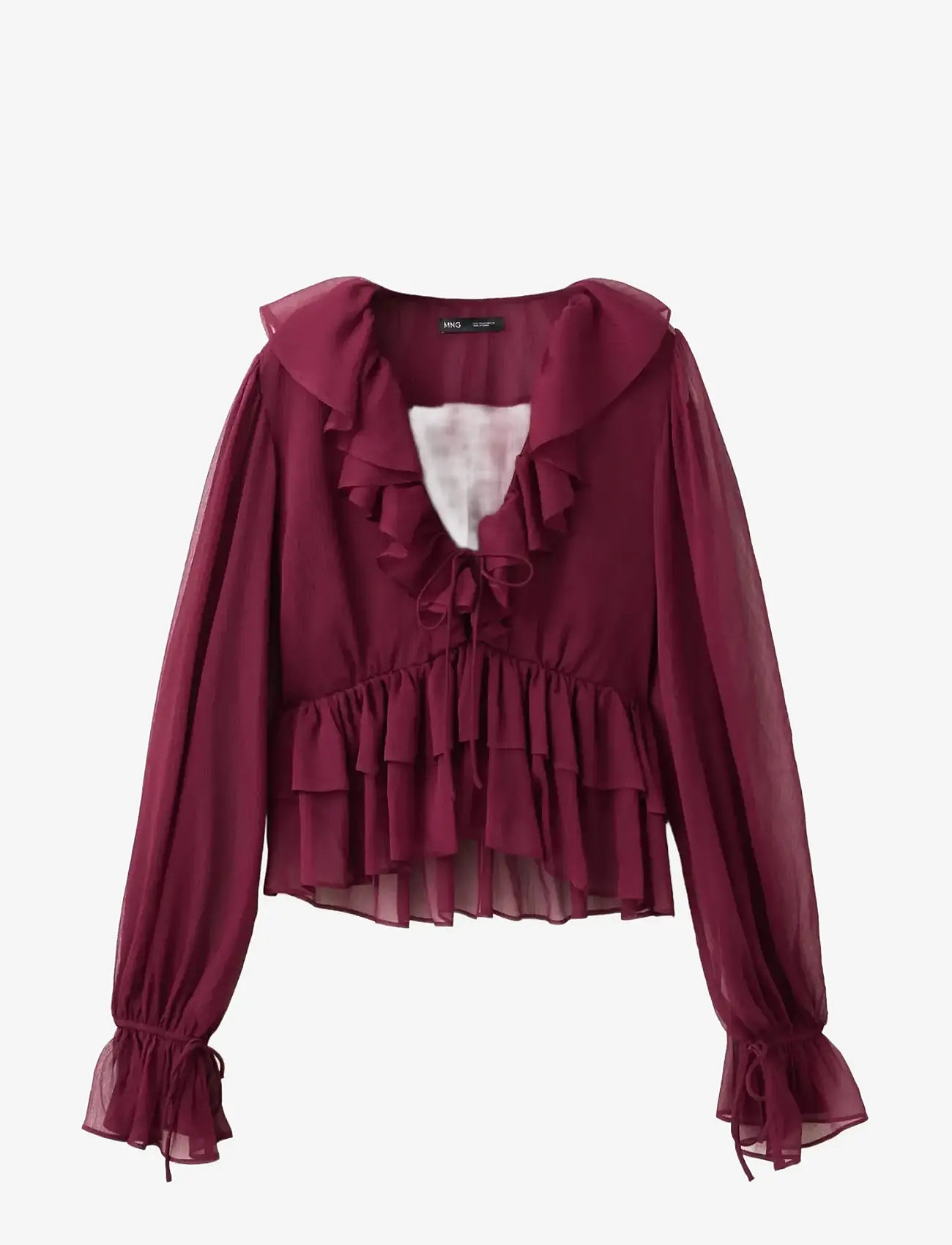 Mango - Fluid ruffled blouse - long sleeved blouses - dark red - 1
