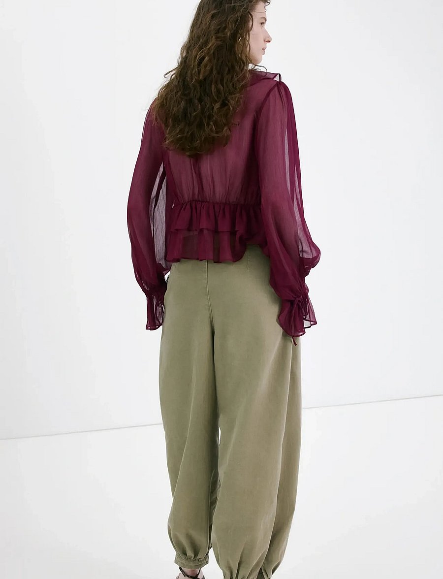 Mango - Fluid ruffled blouse - langærmede bluser - dark red - 2
