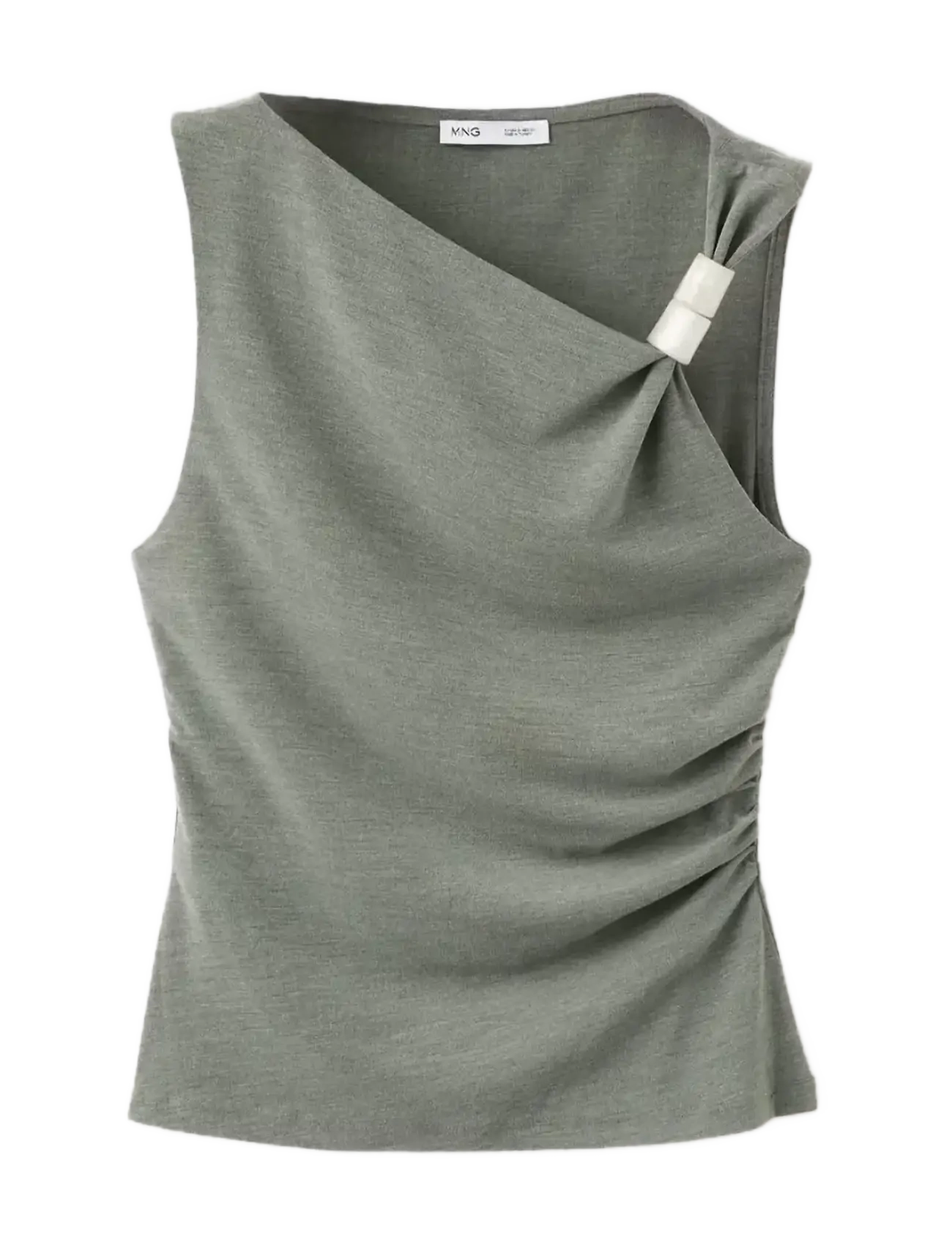 Mango Asymmetric ruched top - Kampagne - GREEN / khaki/green
