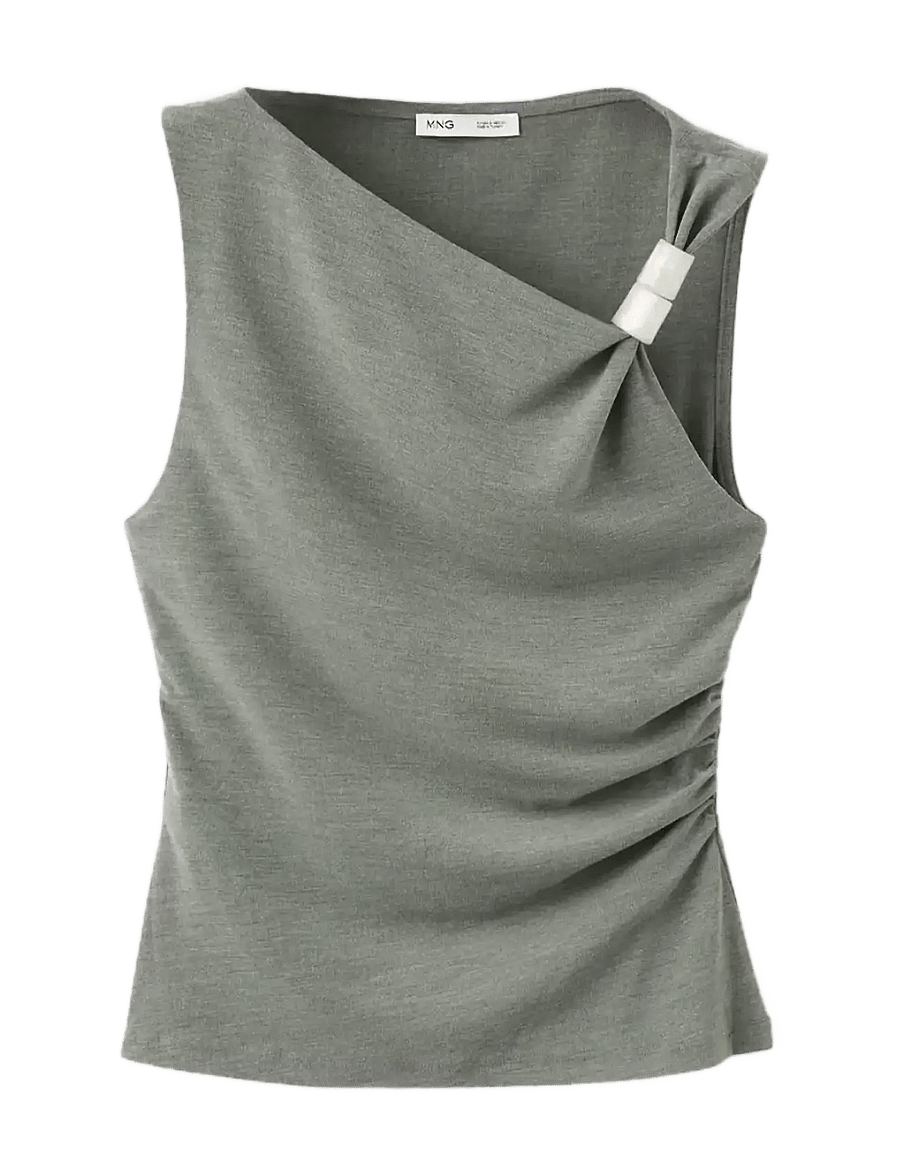 Mango - Asymmetric ruched top - linnen - green - 1