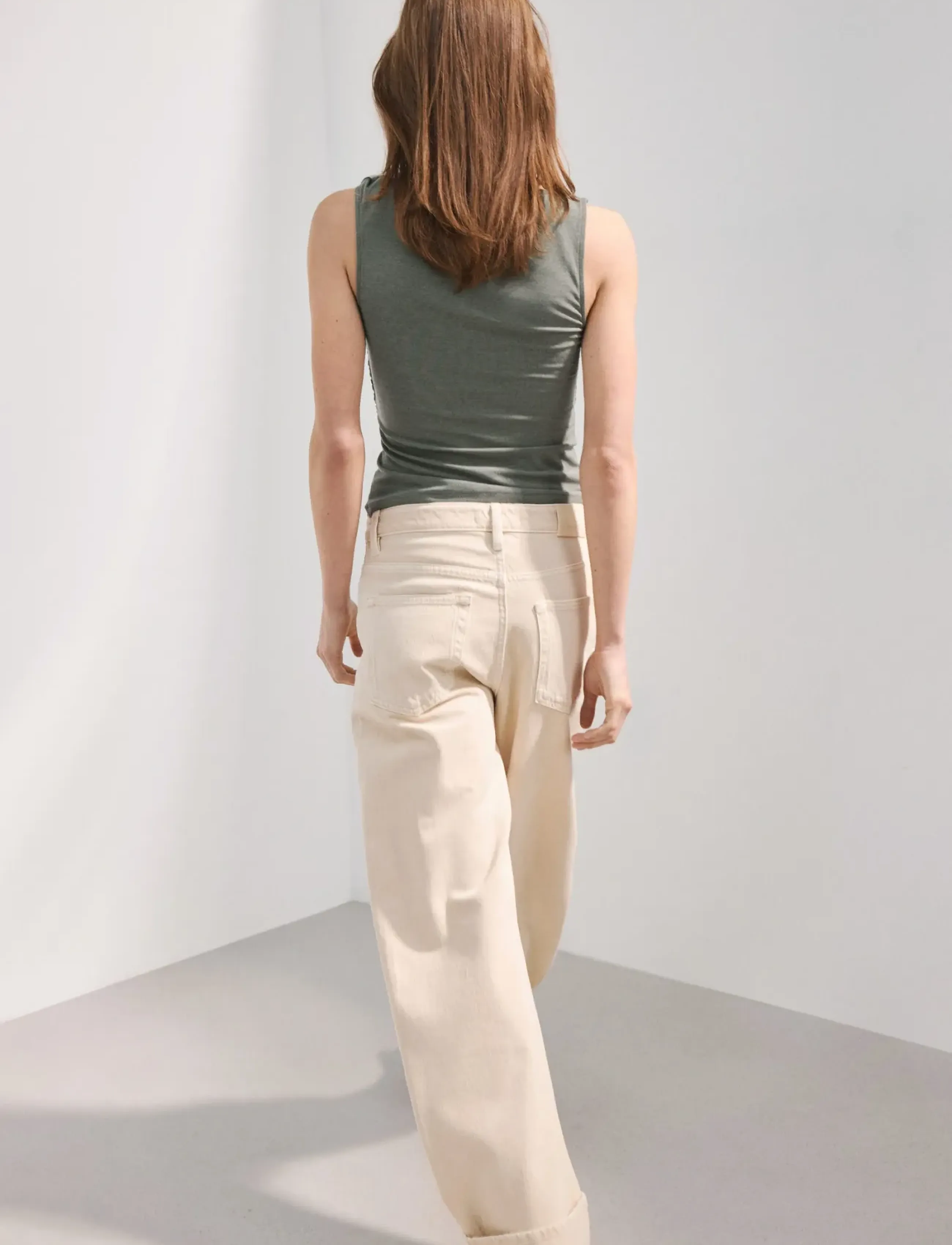 Mango - Asymmetric ruched top - linnen - green - 2