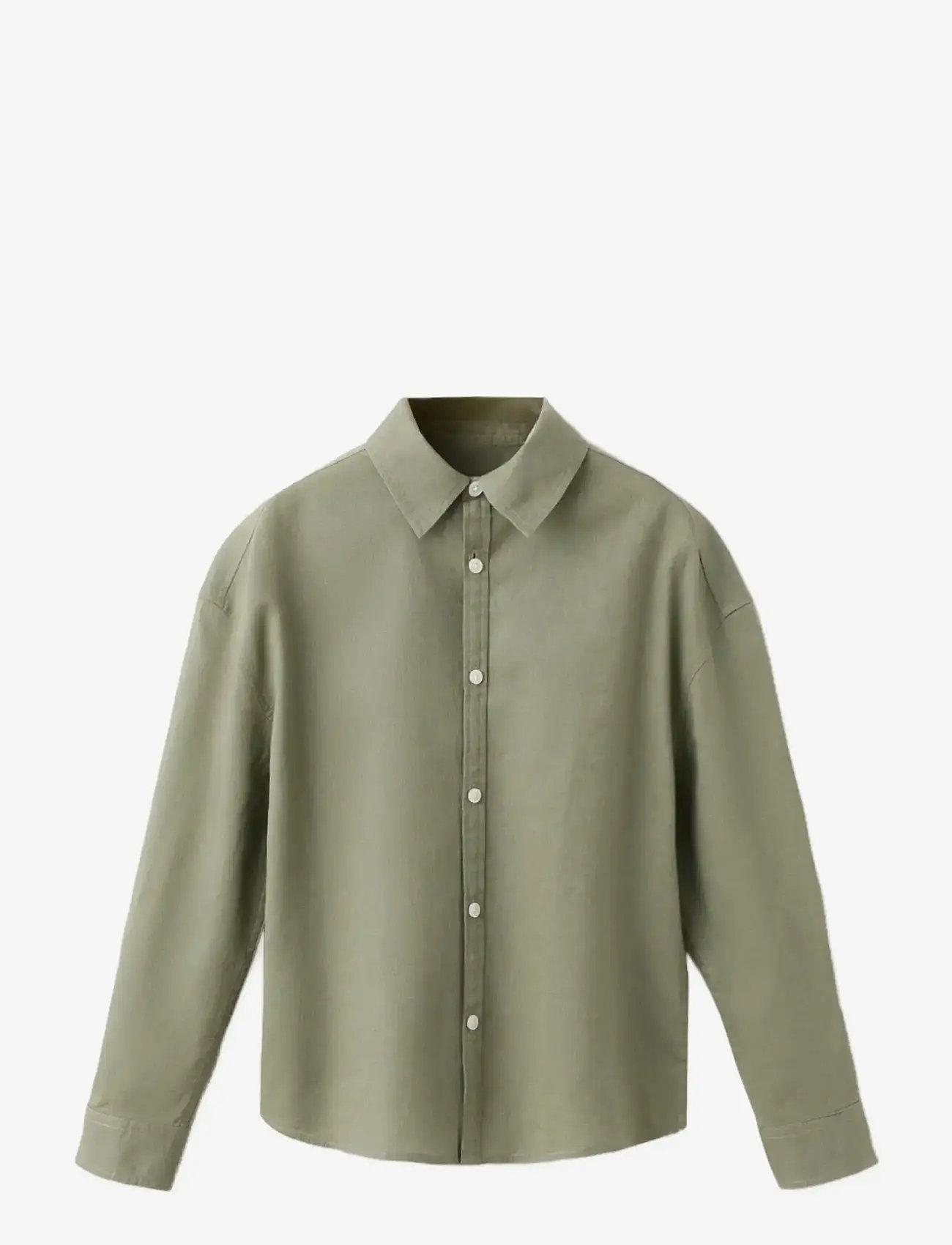 Mango - Straight linen shirt - langærmede skjorter - beige - khaki - 0