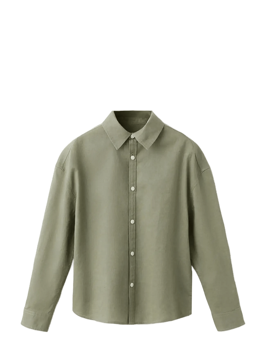 Mango - Straight linen shirt - langærmede skjorter - beige - khaki - 0